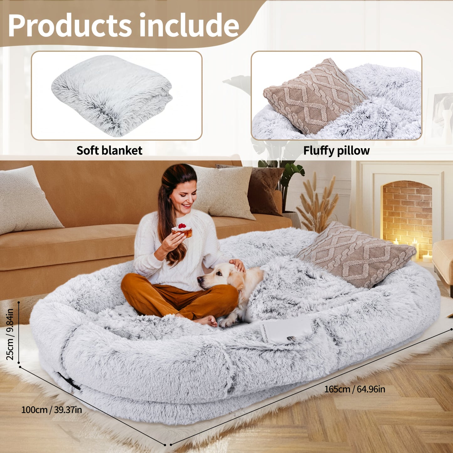 Cozy Faux Fur Pet Bed With Memory Foam Pillow For Dogs