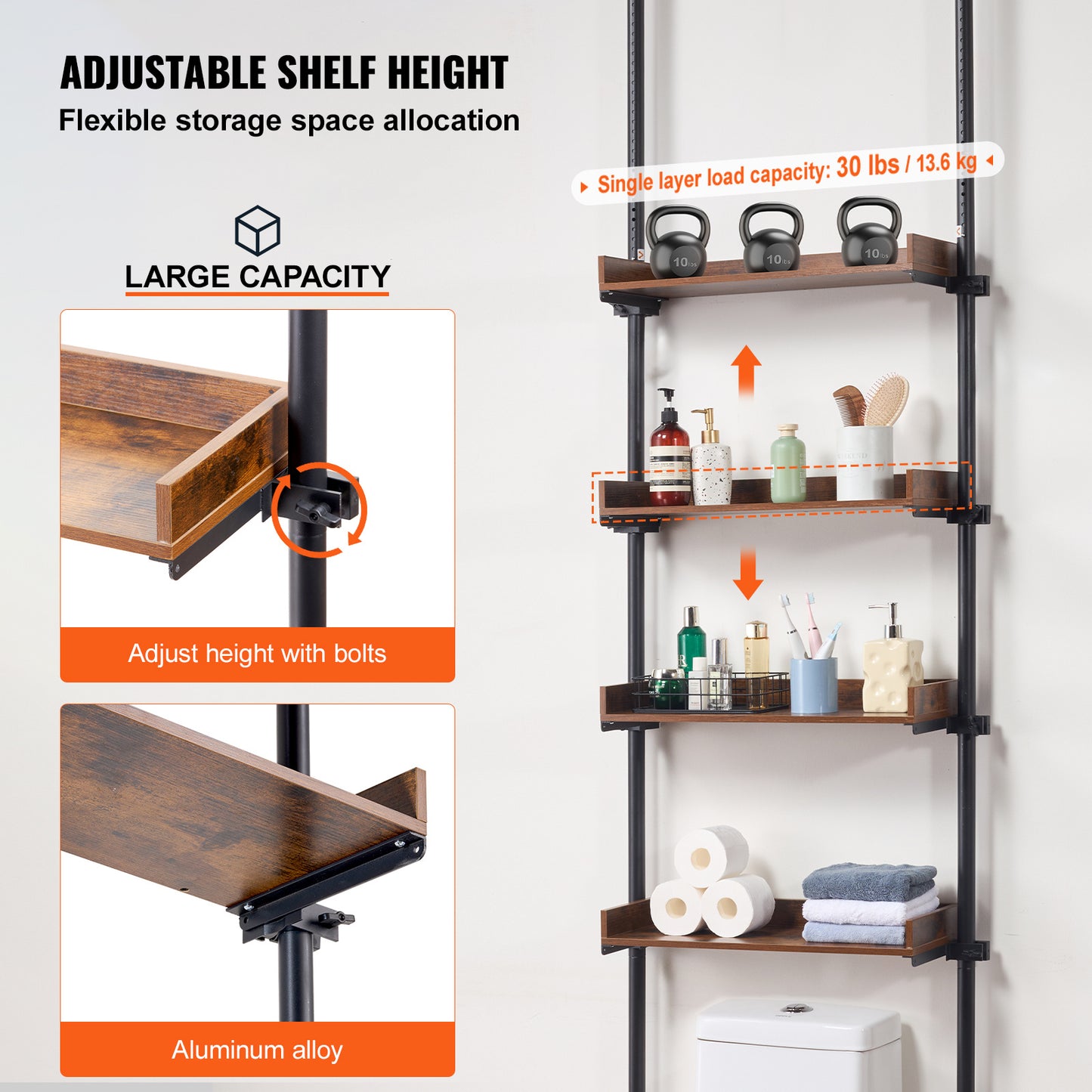 Over The Toilet 4 Tier Bathroom Storage Shelf Organizer
