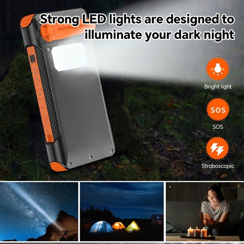Portable Solar Power Bank with Hand-Crank Generator and Night Light