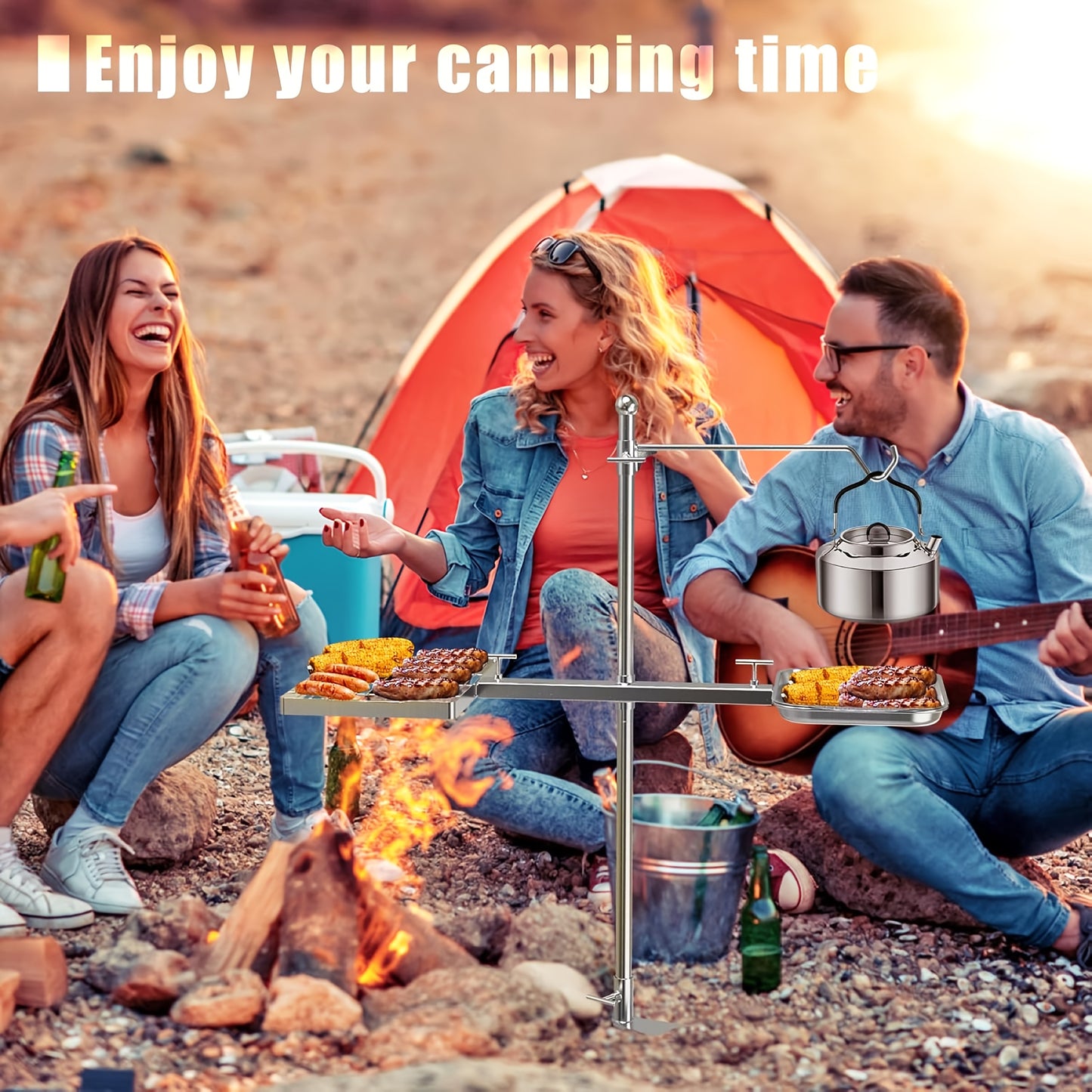 SELEWARE Adjustable Swivel Campfire Grill for Outdoor Cooking
