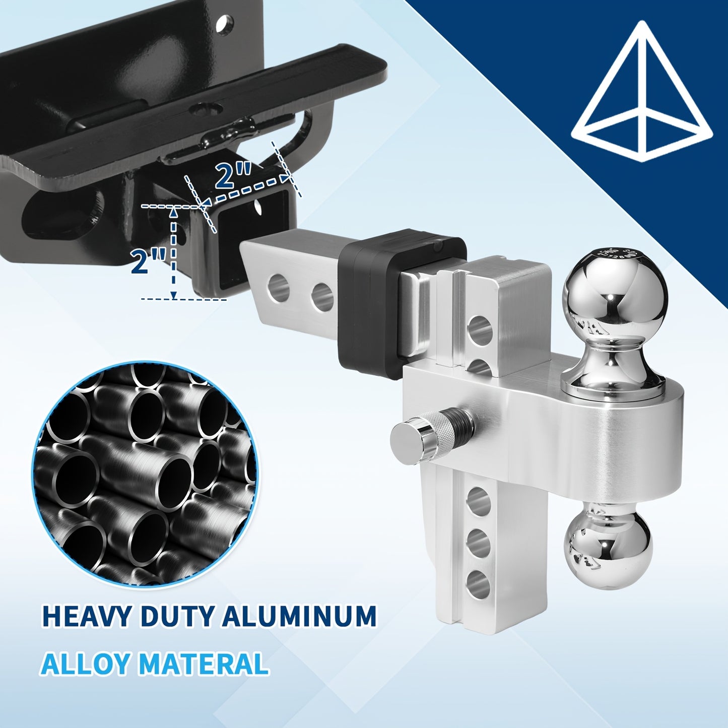 Heavy Duty Adjustable Drop Hitch with Tri-Ball and Anti-Theft