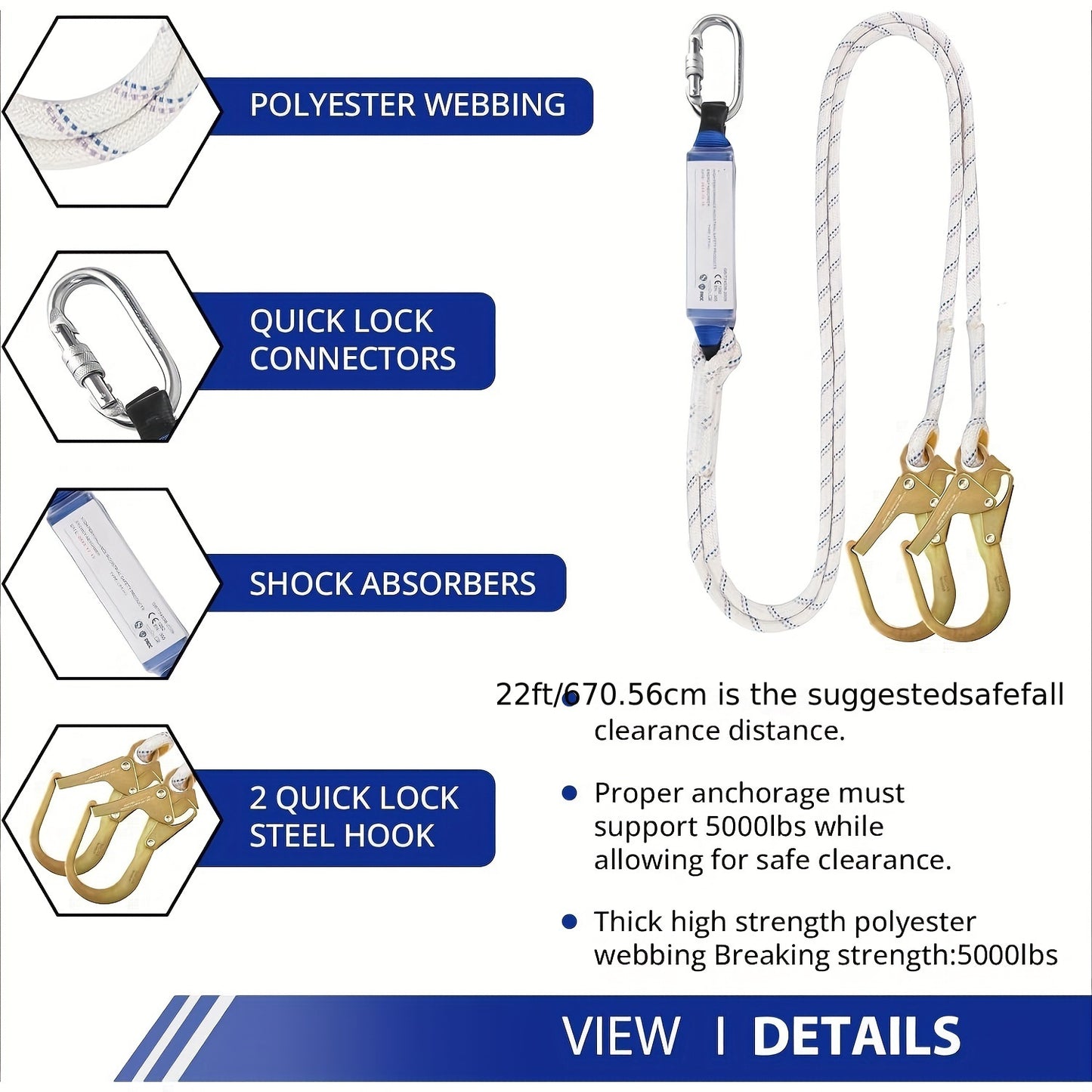 Safety Harness Fall Protection Kit for Roofing and Construction