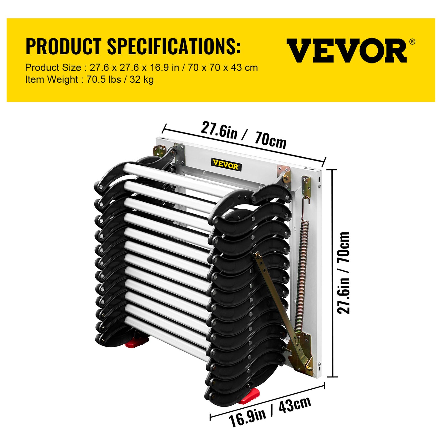 VEVOR Retractable Attic Ladder with Armrests for Easy Access