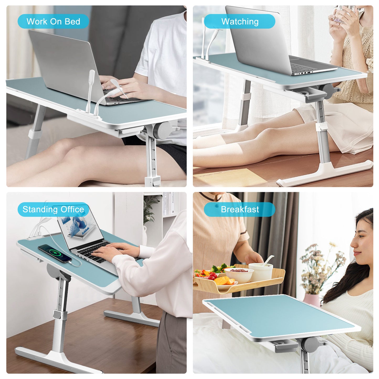 FWPP Adjustable Laptop Lap Desk Stand For Bed USB Light
