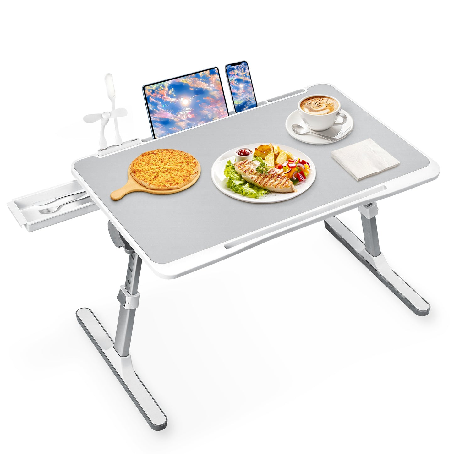 FWPP Adjustable Laptop Lap Desk Stand For Bed USB Light