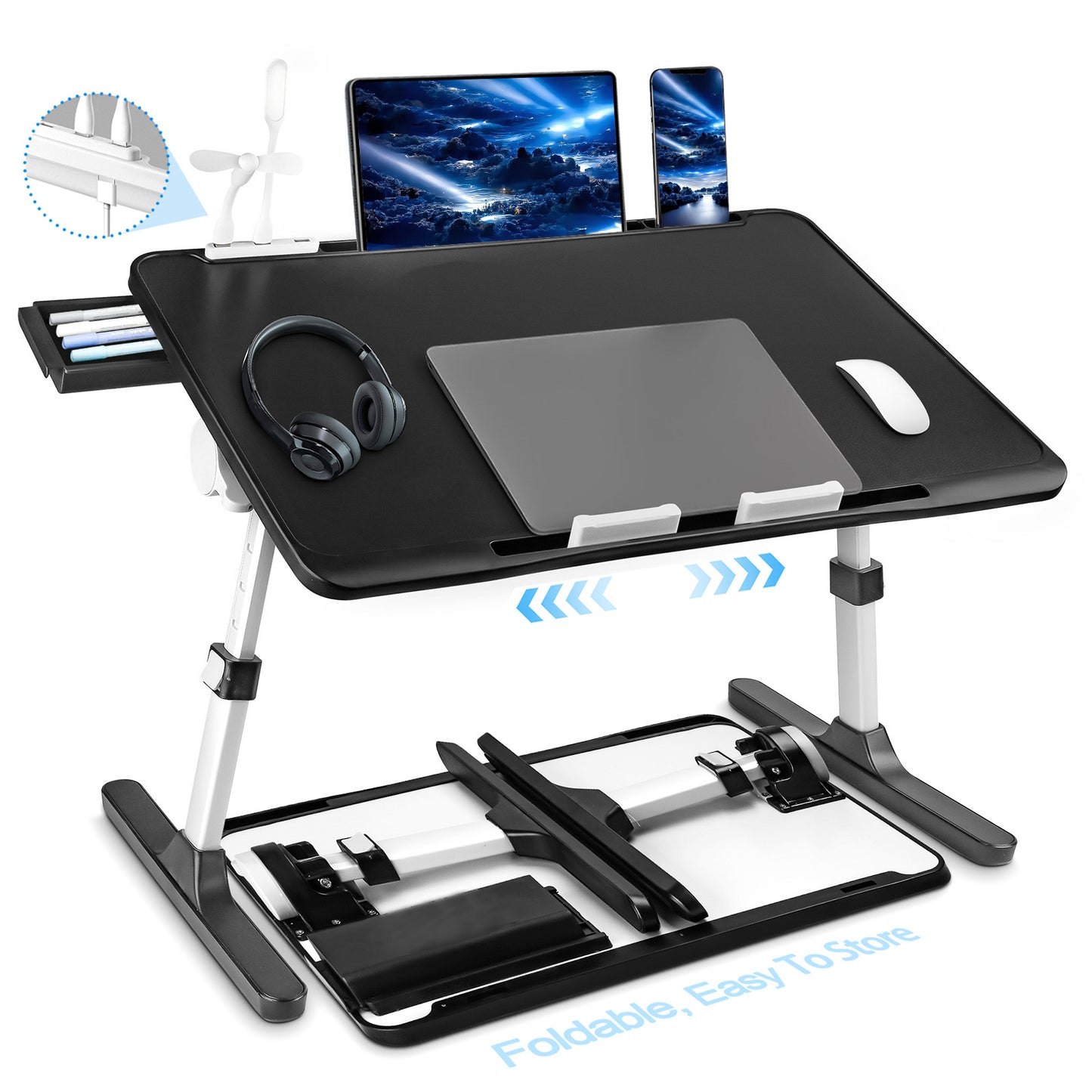 FWPP Adjustable Laptop Lap Desk Stand For Bed USB Light