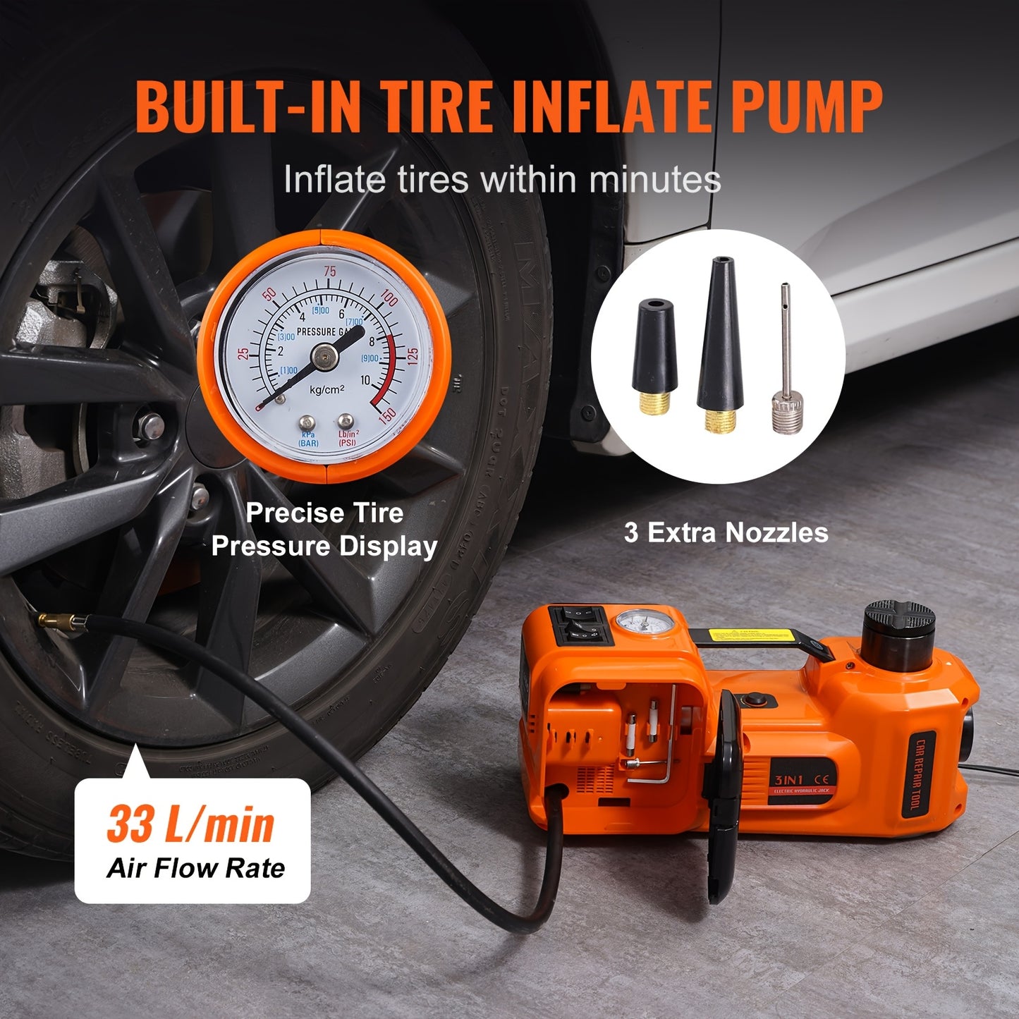 Electric Hydraulic Car Floor Jack 5 Ton With 12V Inflator