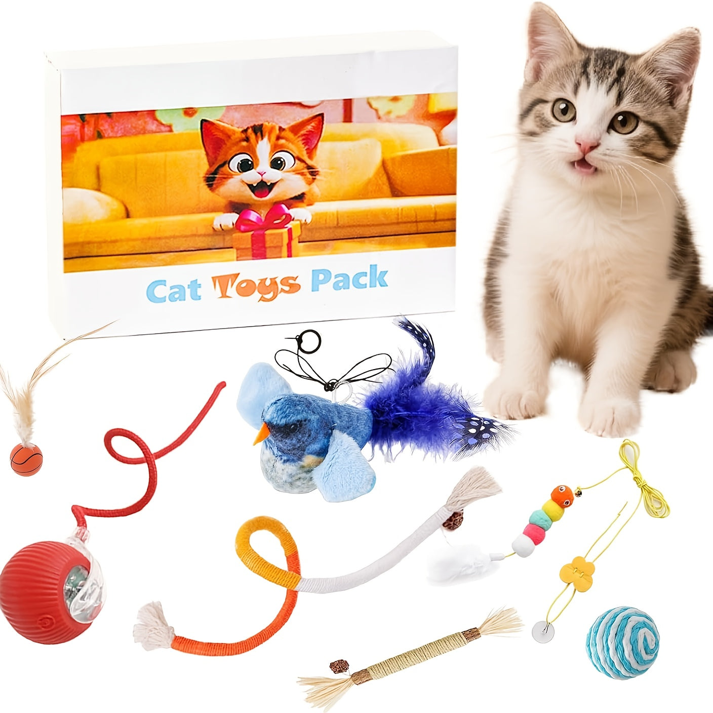 Indoor Cat Toy Set 7 Piece Enrichment Interactive Fun Toys
