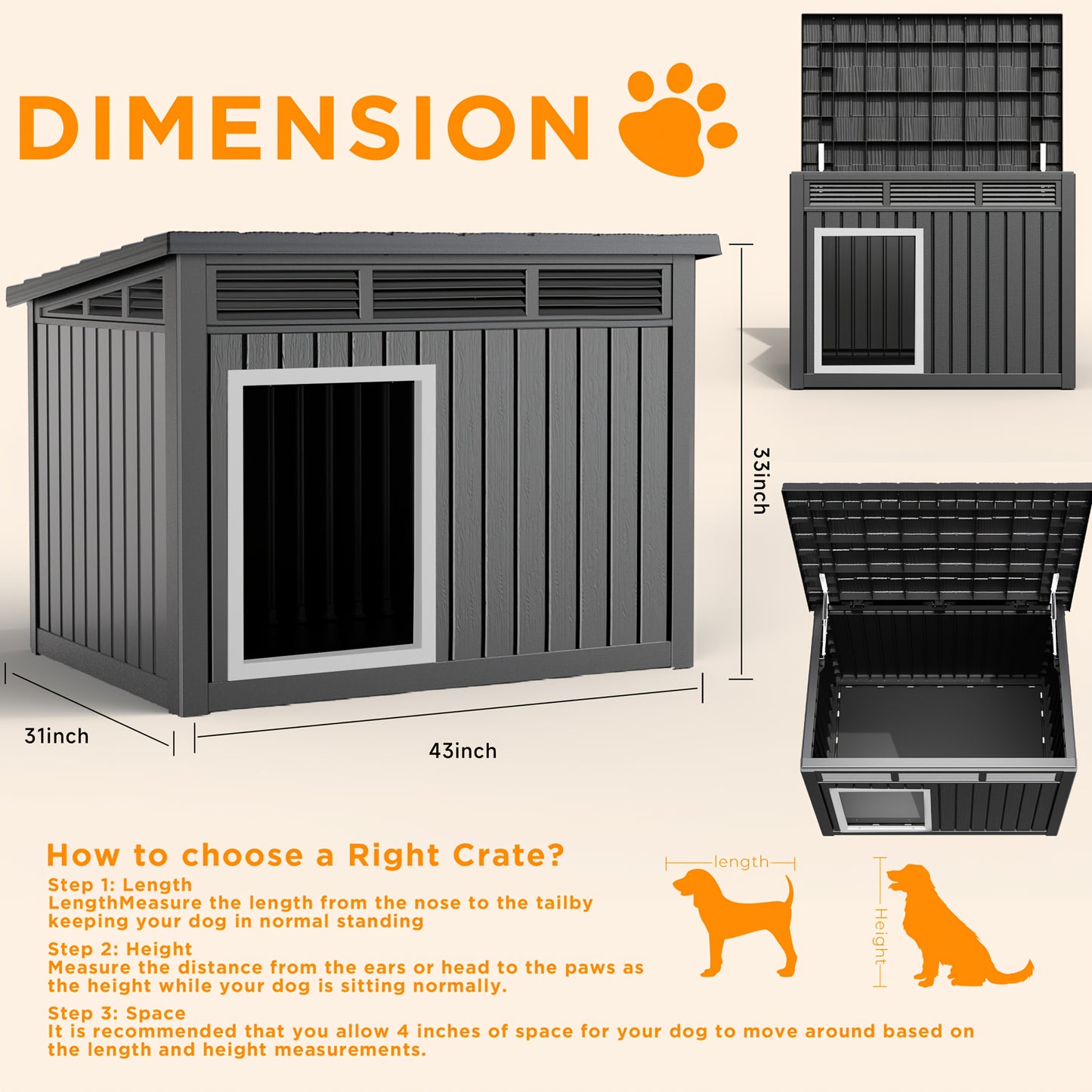 Heavy Duty Outdoor Dog Shelter With Slanted Roof Ventilated