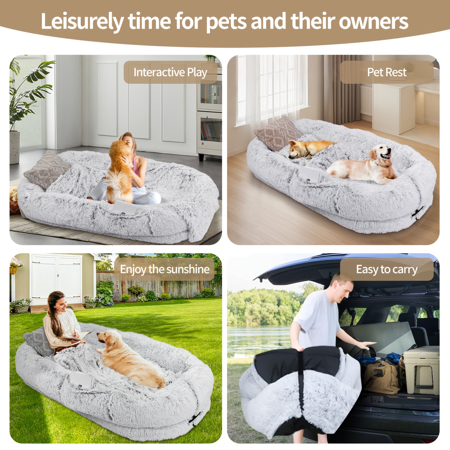 Cozy Faux Fur Pet Bed With Memory Foam Pillow For Dogs