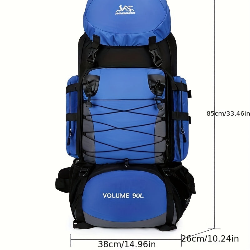 90L Travel Backpack Durable Polyester Plaid Pattern Pockets