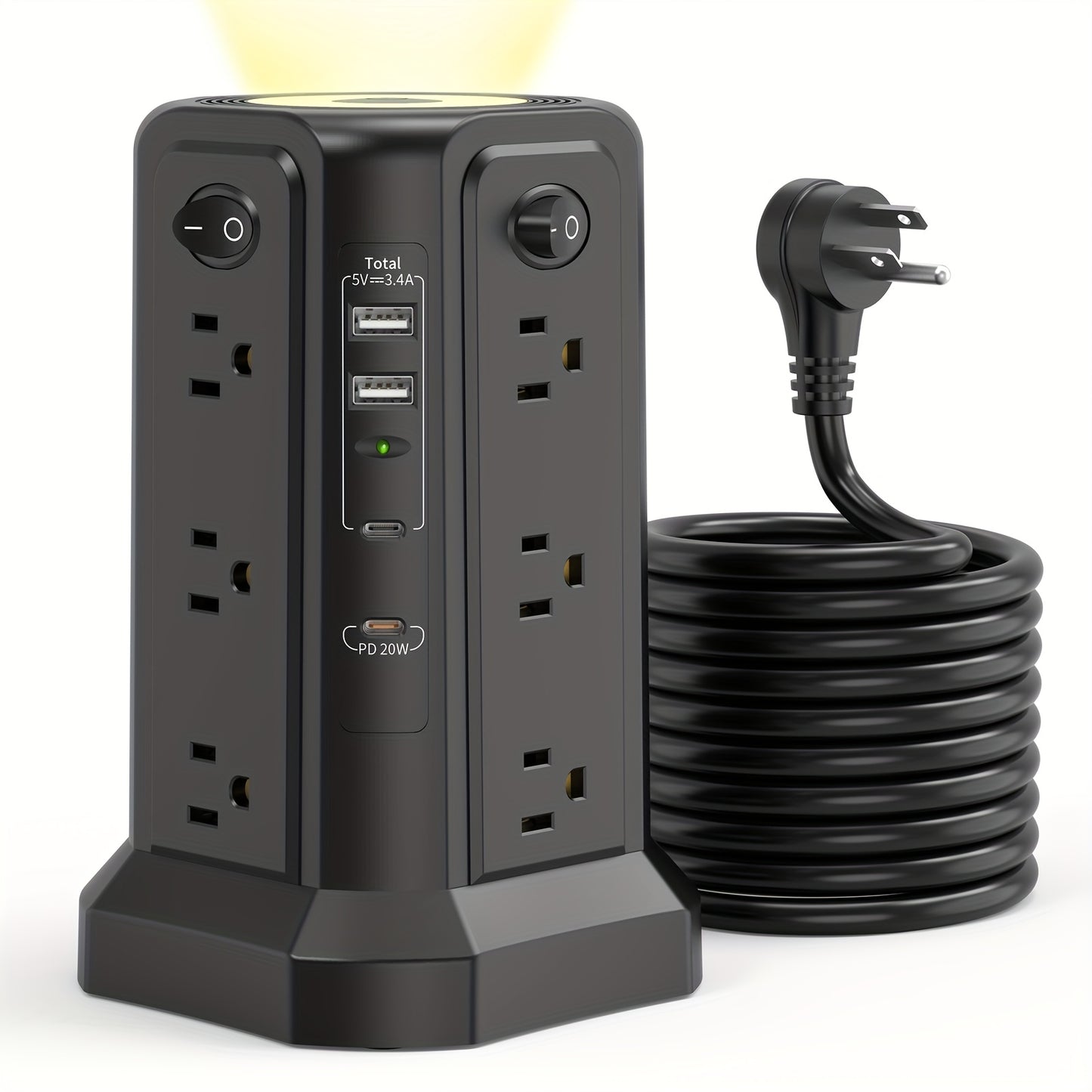 Angled 12 Outlets Power Strip Tower USB C PD Ports