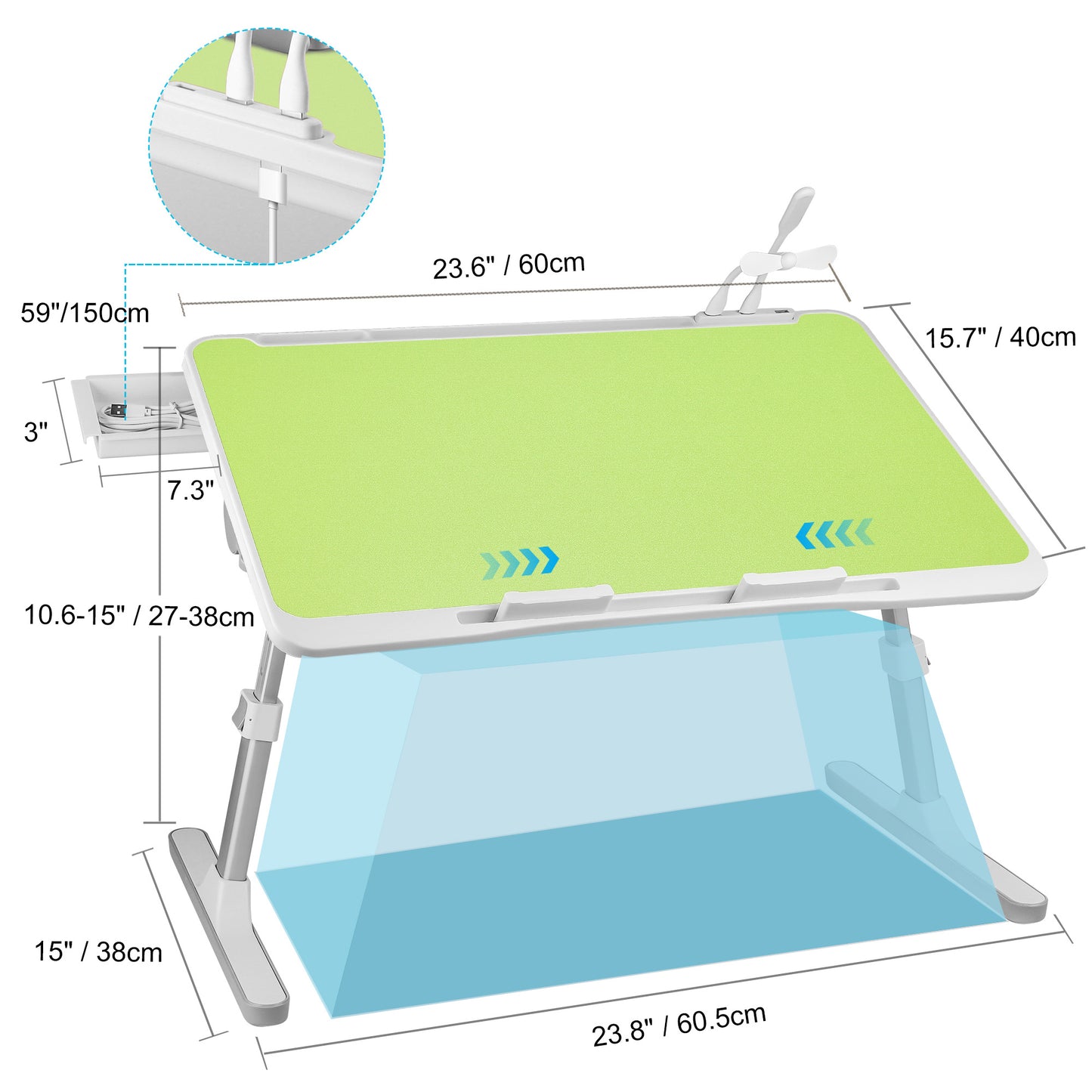 FWPP Adjustable Laptop Lap Desk Stand For Bed USB Light