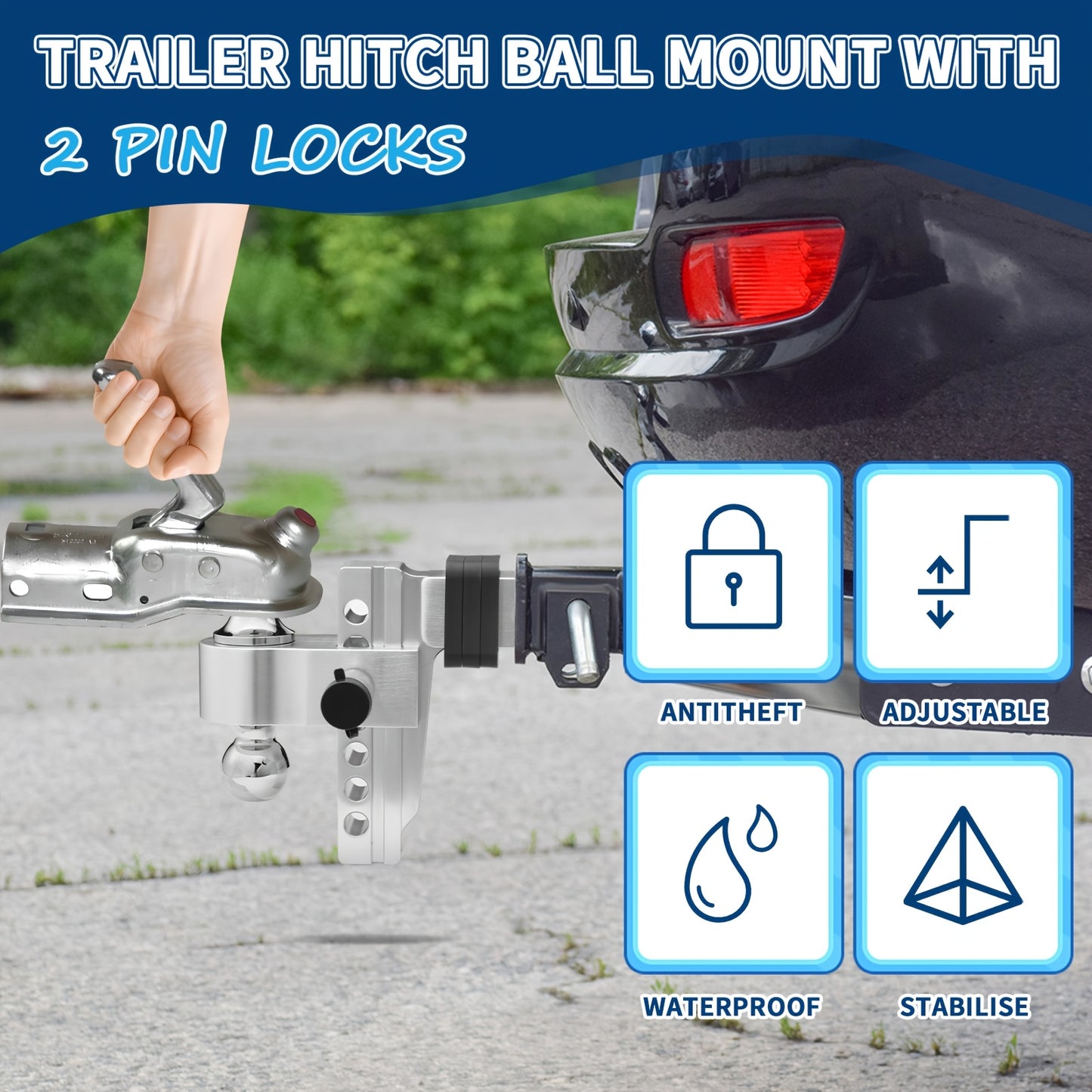 Heavy Duty Adjustable Drop Hitch with Tri-Ball and Anti-Theft