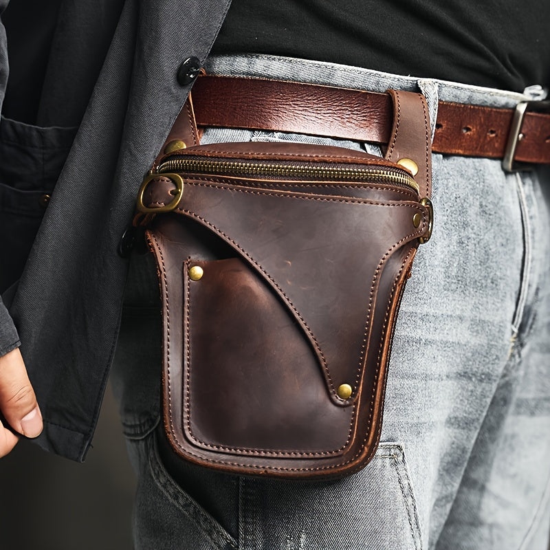 Genuine Leather Unisex Waist Pouch for Travel and Everyday Use