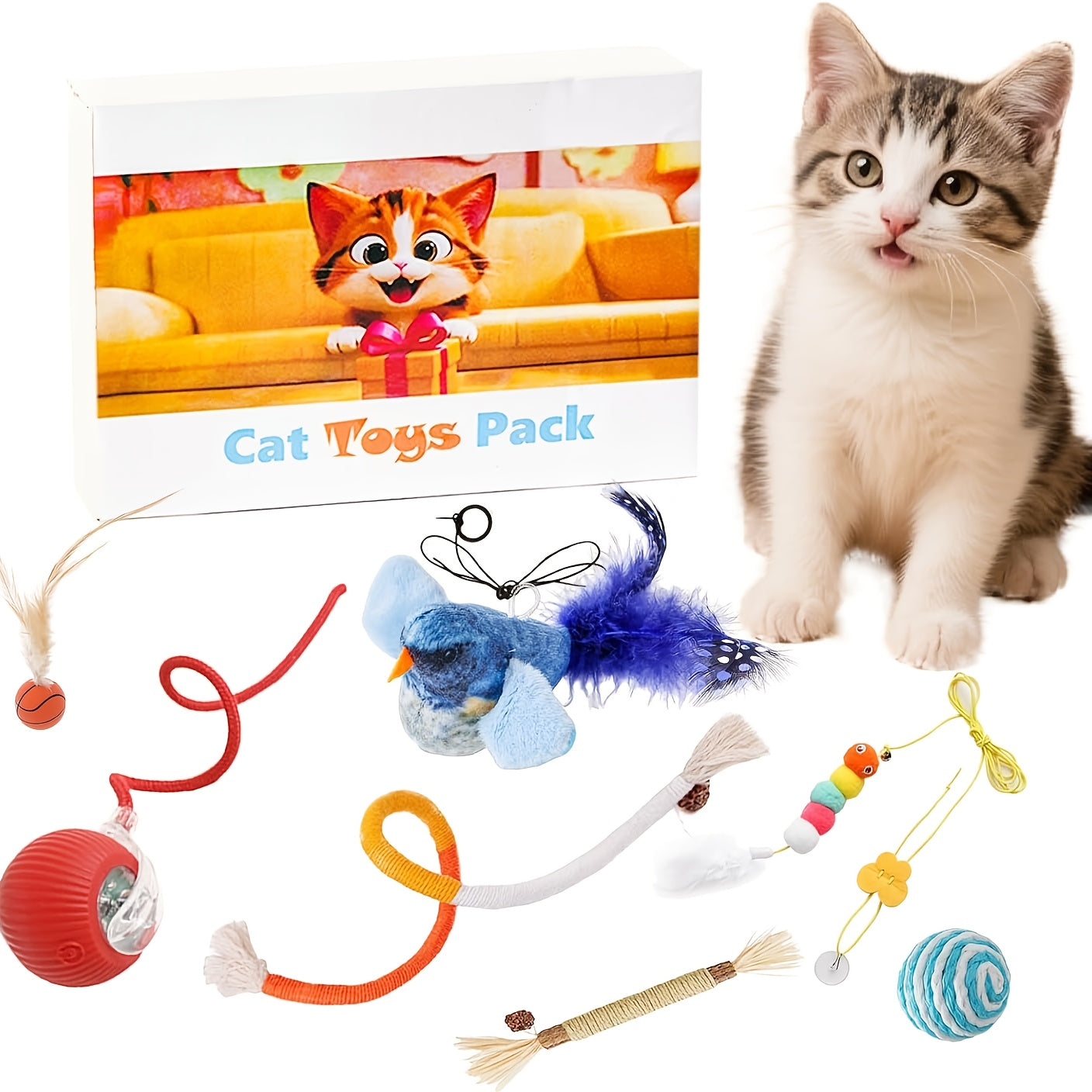 Indoor Cat Toy Set 7 Piece Enrichment Interactive Fun Toys