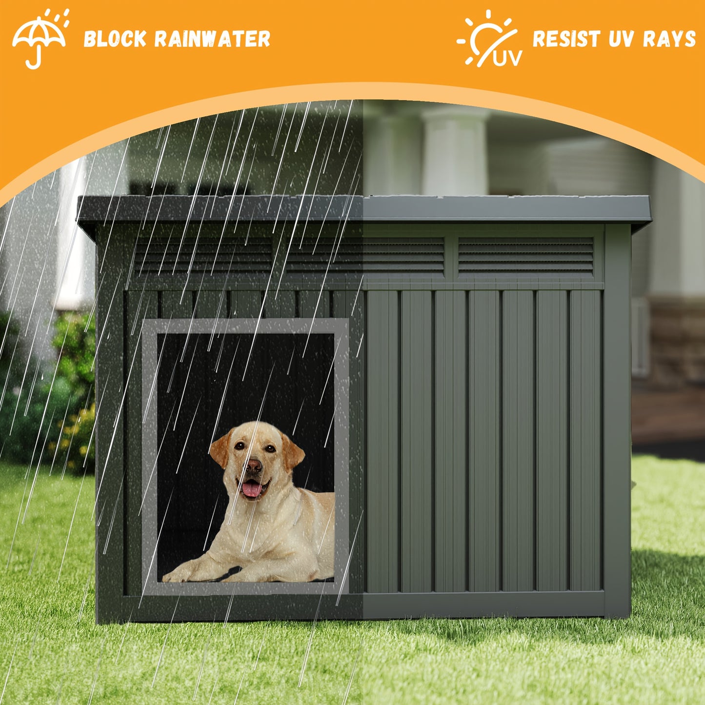 Heavy Duty Outdoor Dog Shelter With Slanted Roof Ventilated