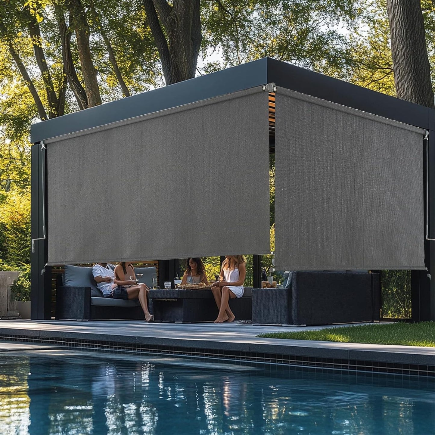 Cordless Outdoor Roller Shades for Privacy and UV Protection