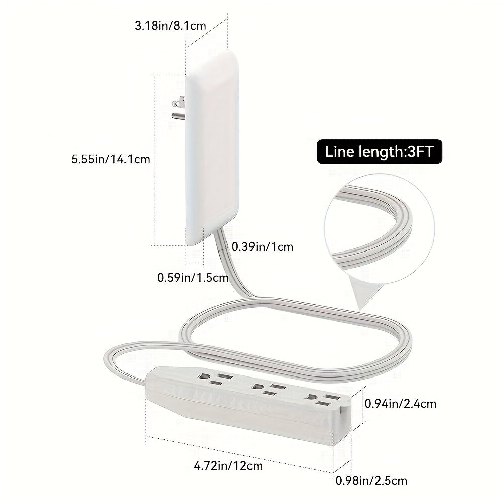 Three Outlet Power Strip With Flat Extension Cord Indoor