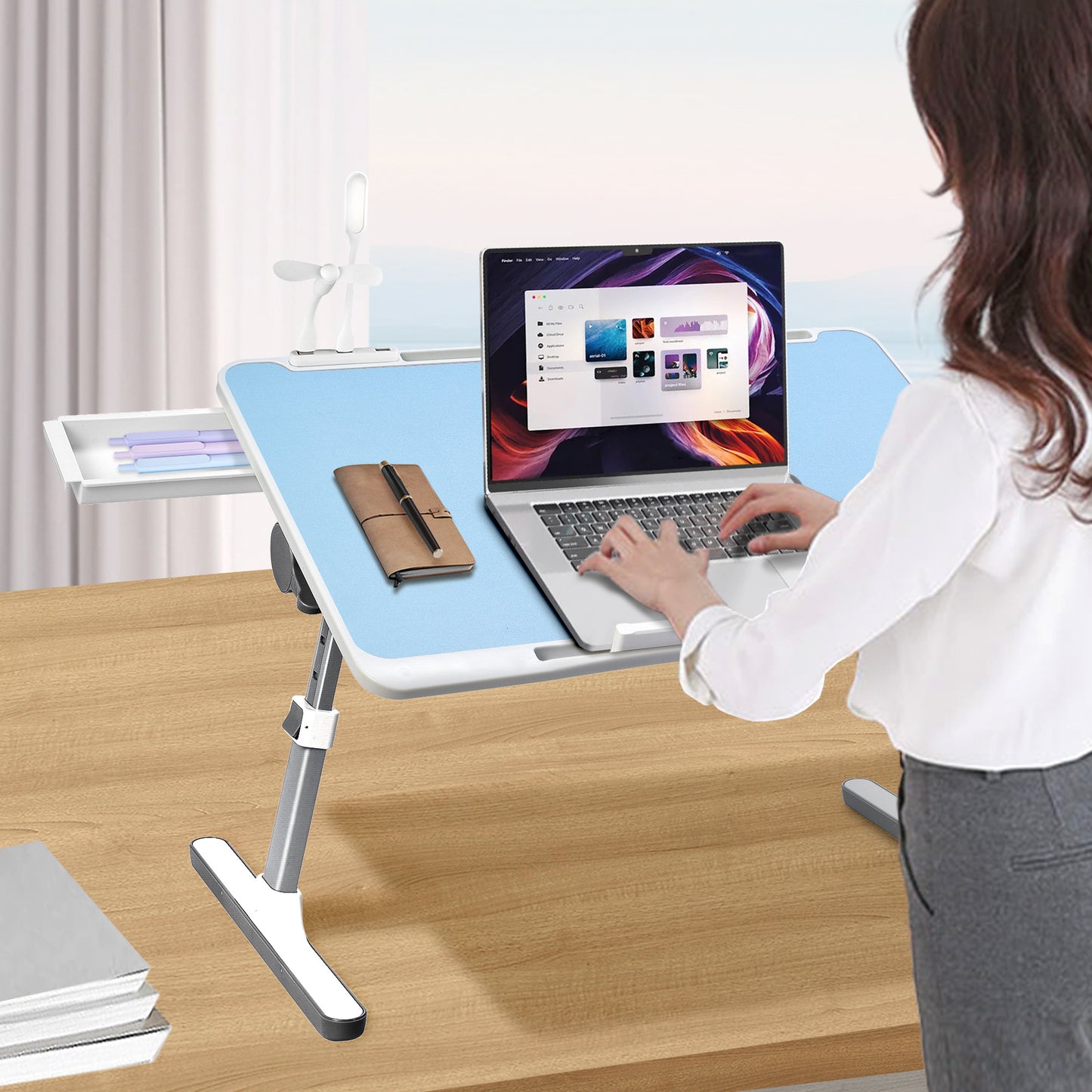 FWPP Adjustable Laptop Lap Desk Stand For Bed USB Light