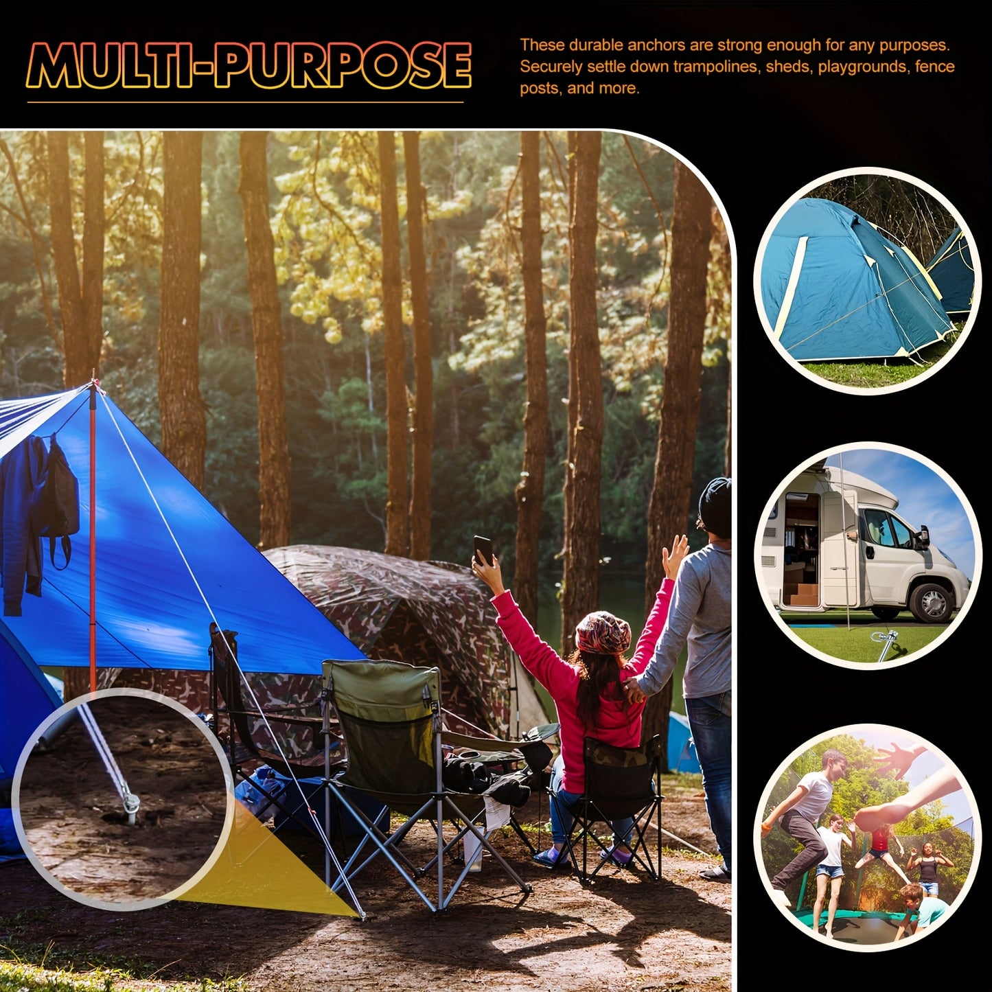 Heavy Duty Iron Ground Anchors Spiral Screw In For Camping