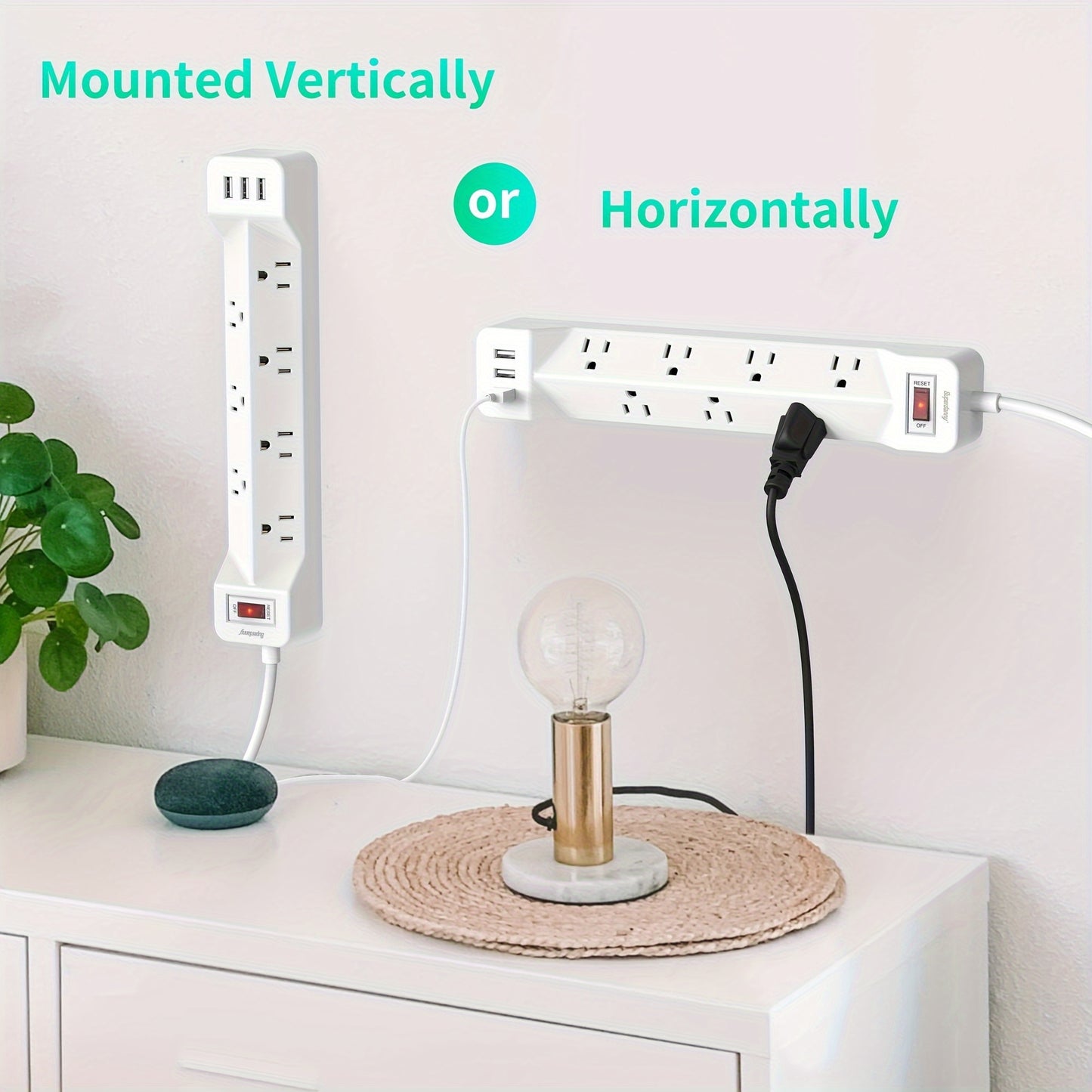 Power Strip Surge Protector With USB Ports And Mountable
