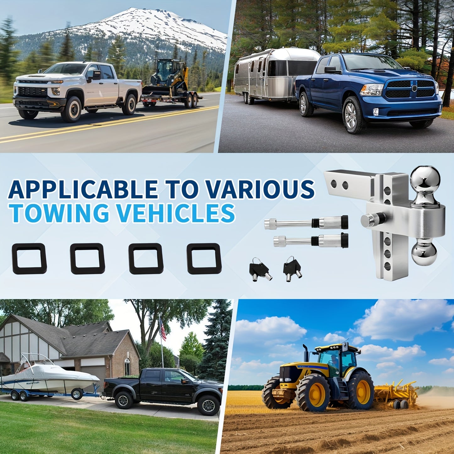 Heavy Duty Adjustable Drop Hitch with Tri-Ball and Anti-Theft