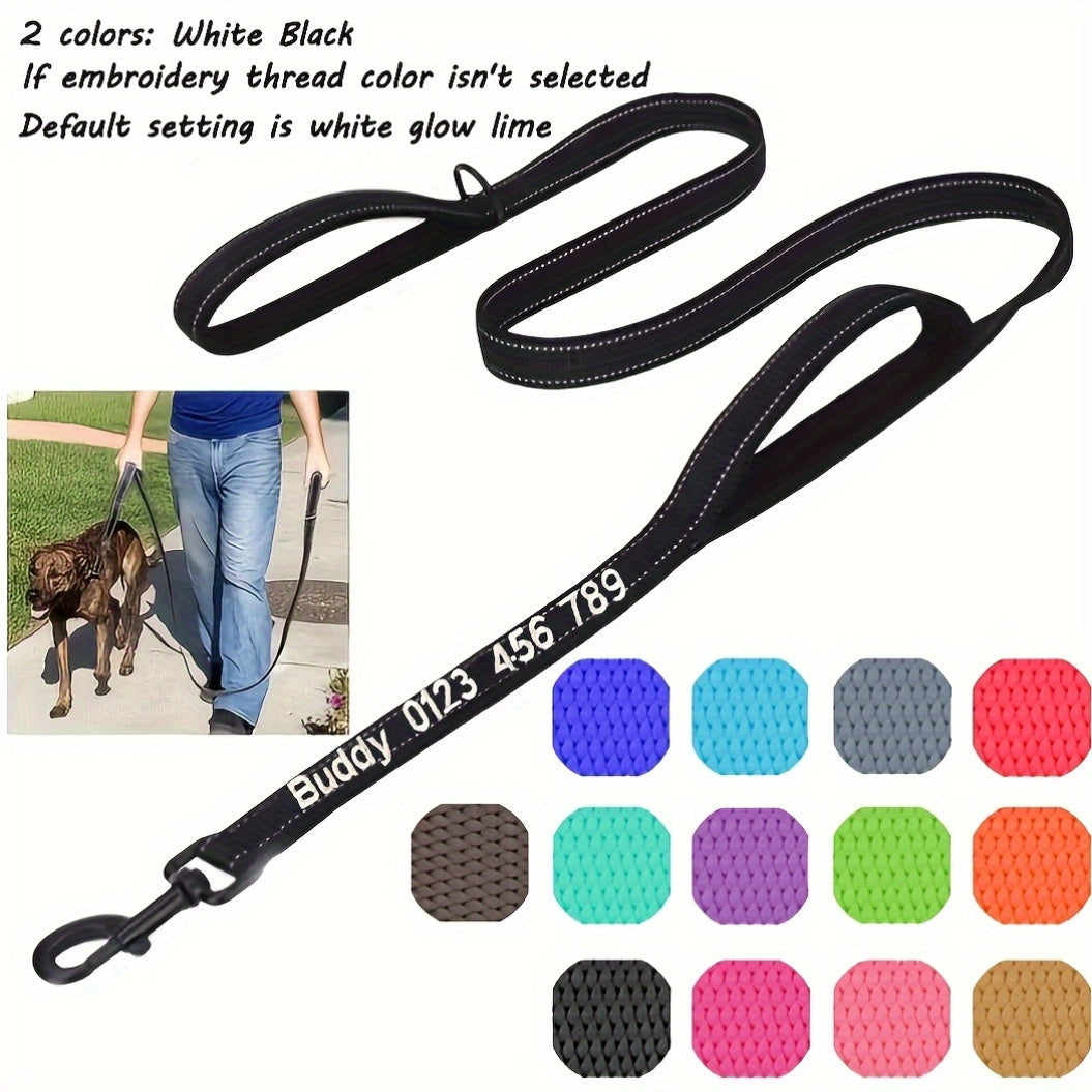 Personalized Reflective Embroidery Double Handle Dog Leash