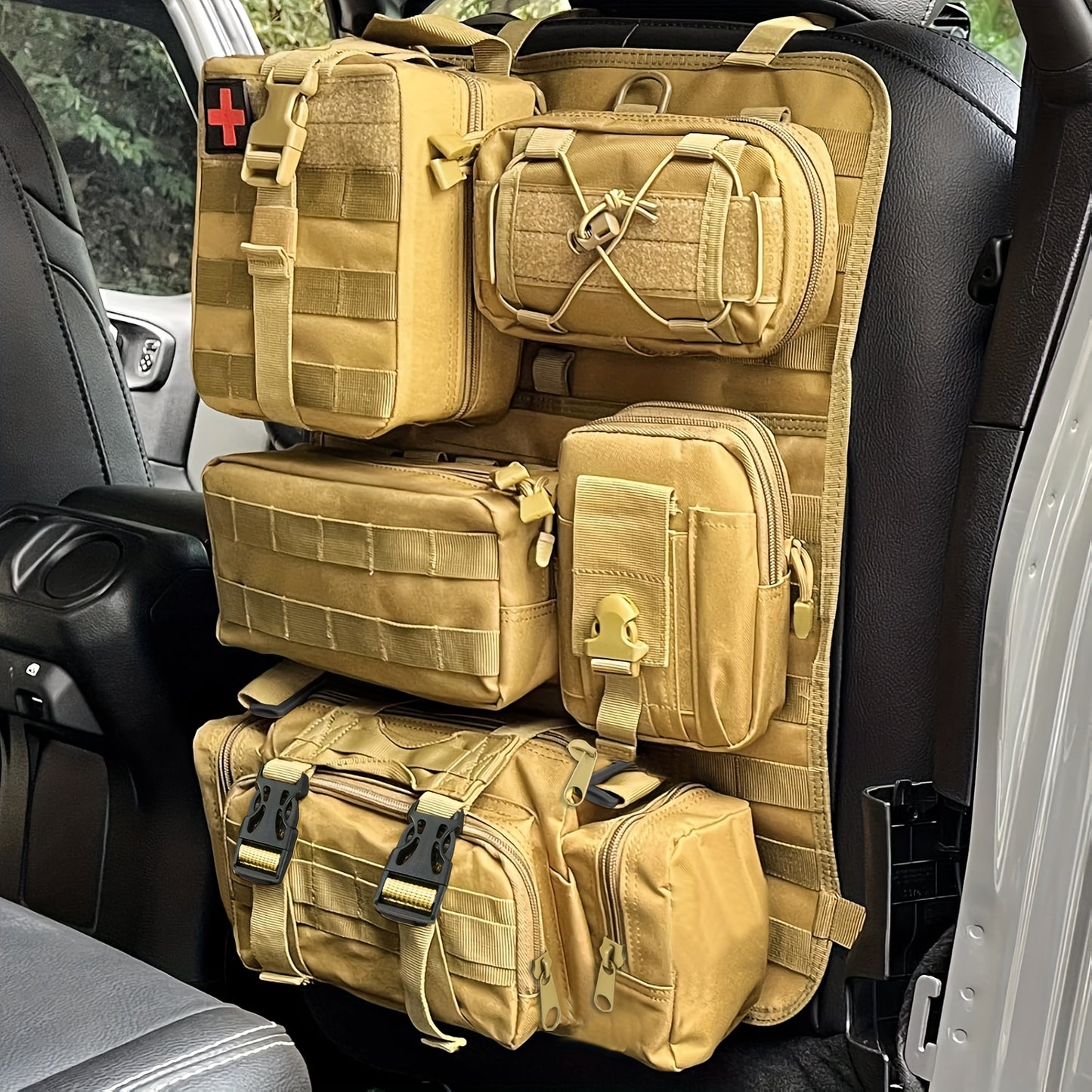 Tactical Car Seat Back Organizer with Detachable Molle Pouches