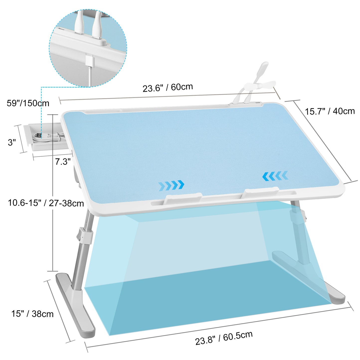 FWPP Adjustable Laptop Lap Desk Stand For Bed USB Light