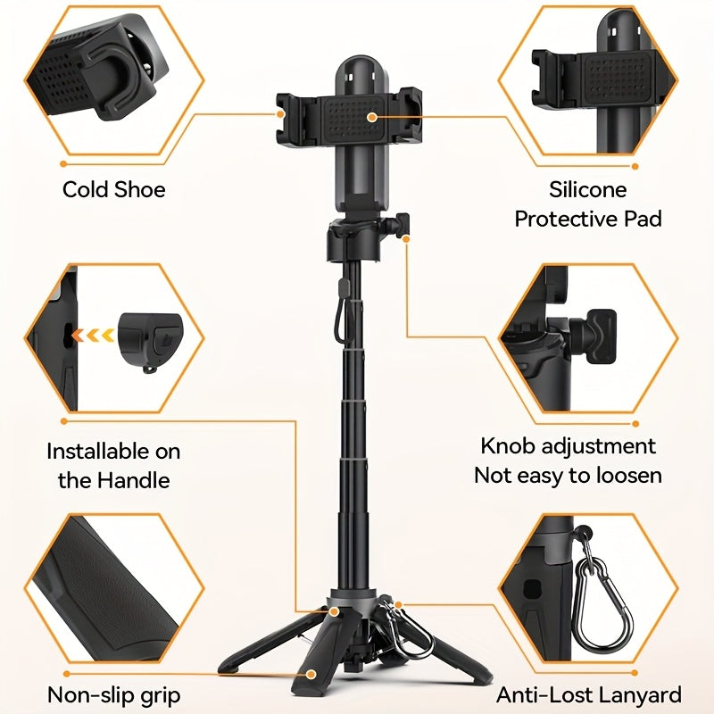 Extendable Selfie Stick With Wireless Remote Quadpod Tripod