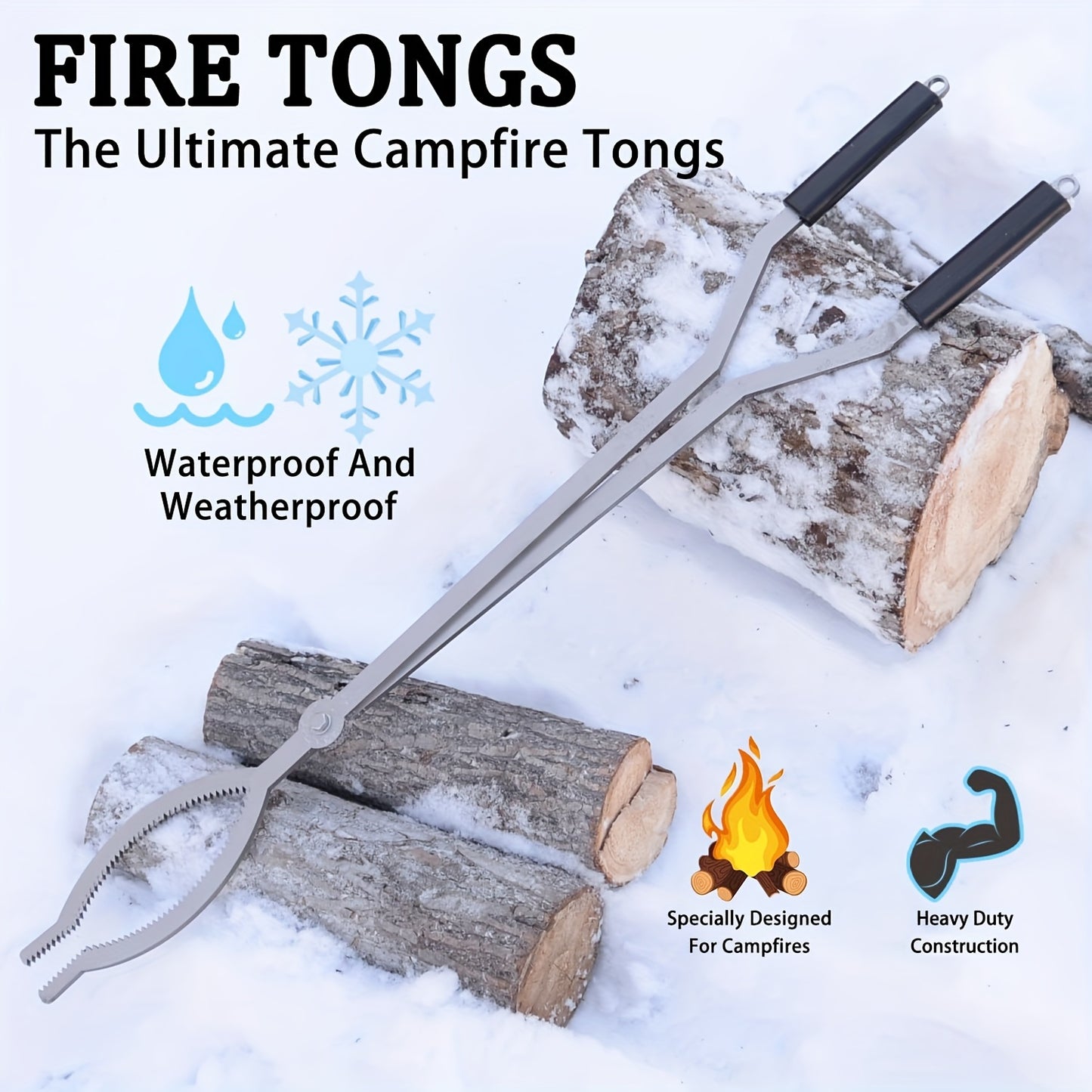 Stainless Steel Fire Tongs for Safe Firewood Handling and Grabbing