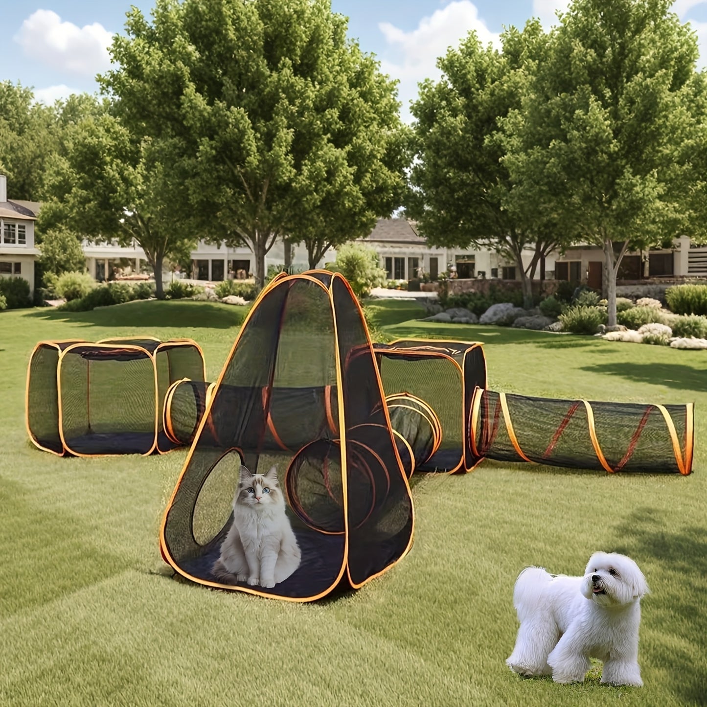 Six In One Foldable Pet Playpen With Tunnel And Tent