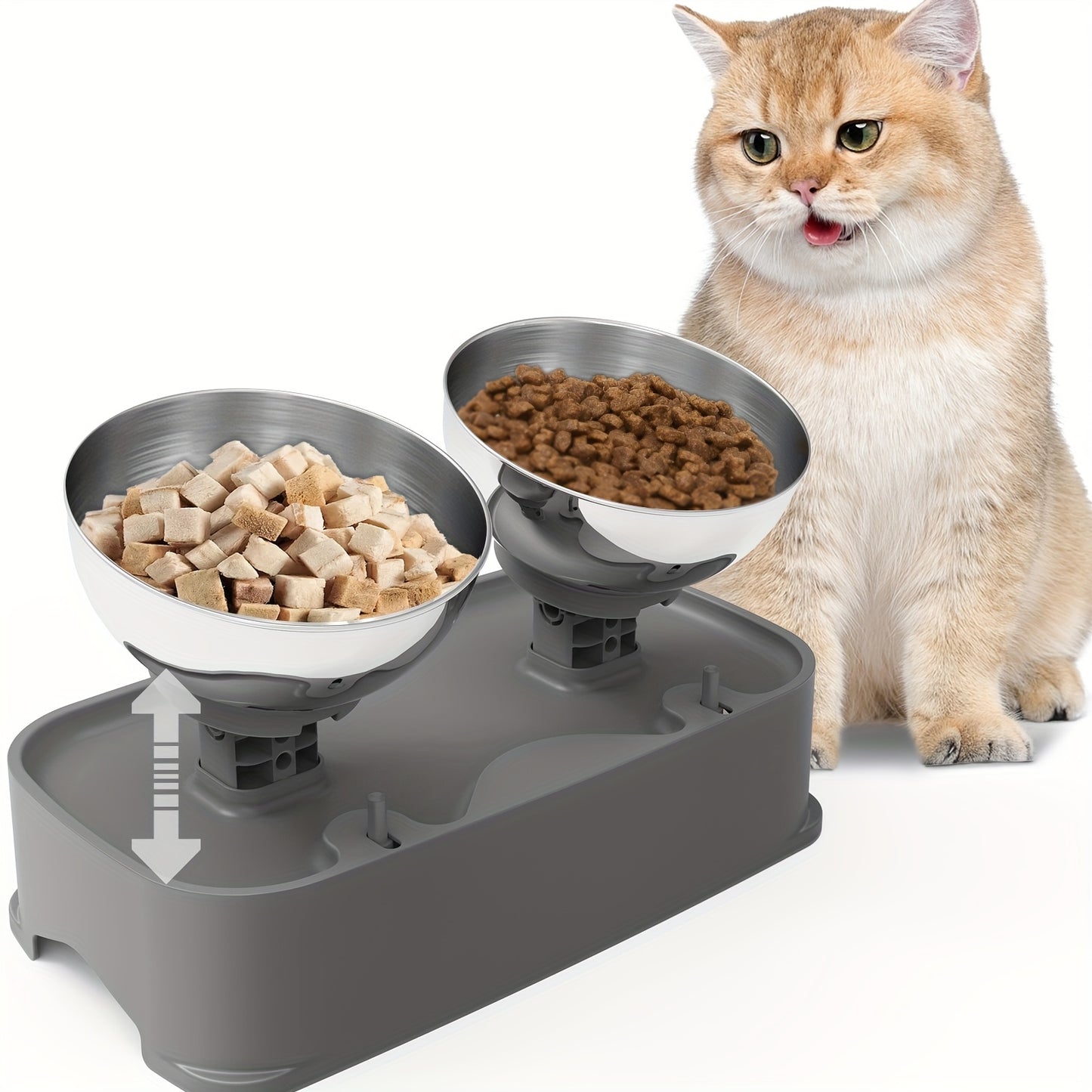 Raised Cat Bowl Adjustable Height And Tilt Stainless Steel