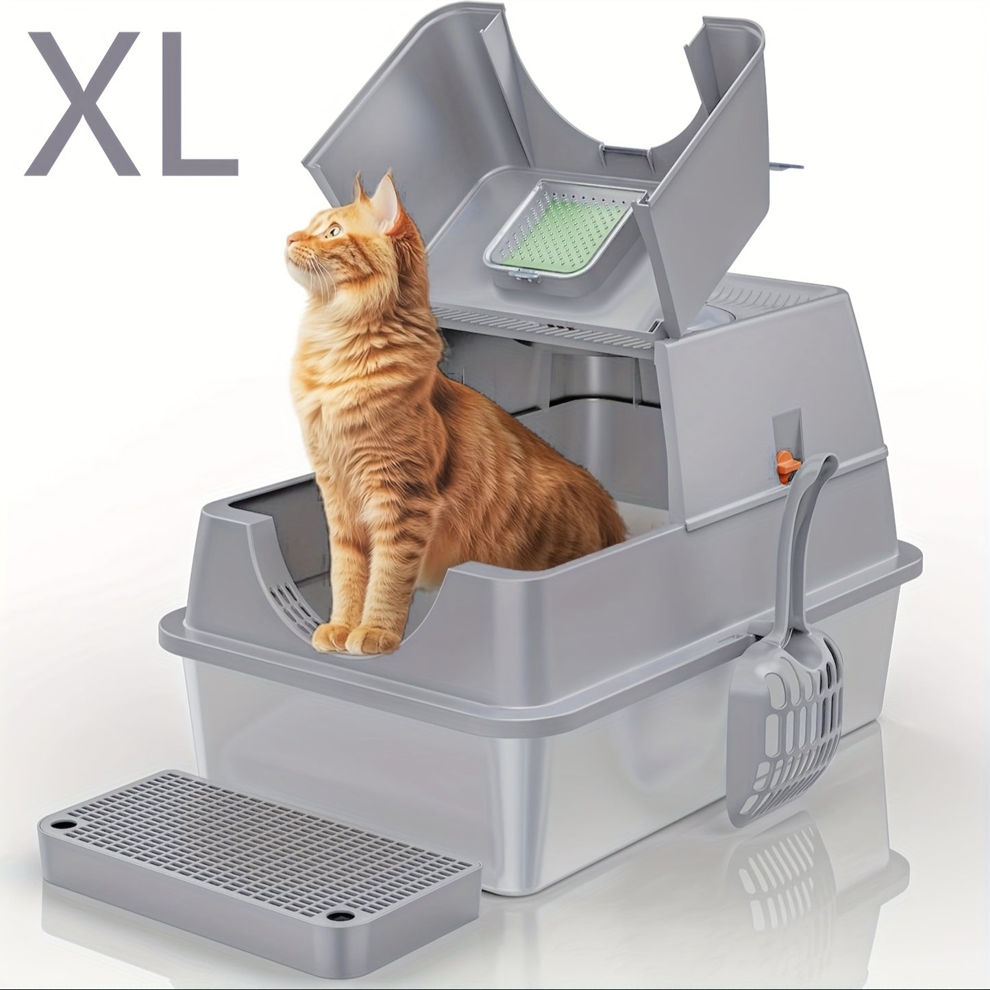Stainless Steel Cat Litter Box Set with Deodorizing Block