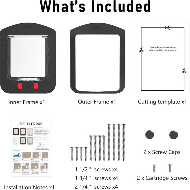 Pet Door With Four Way Locking Magnetic Flap And Collars