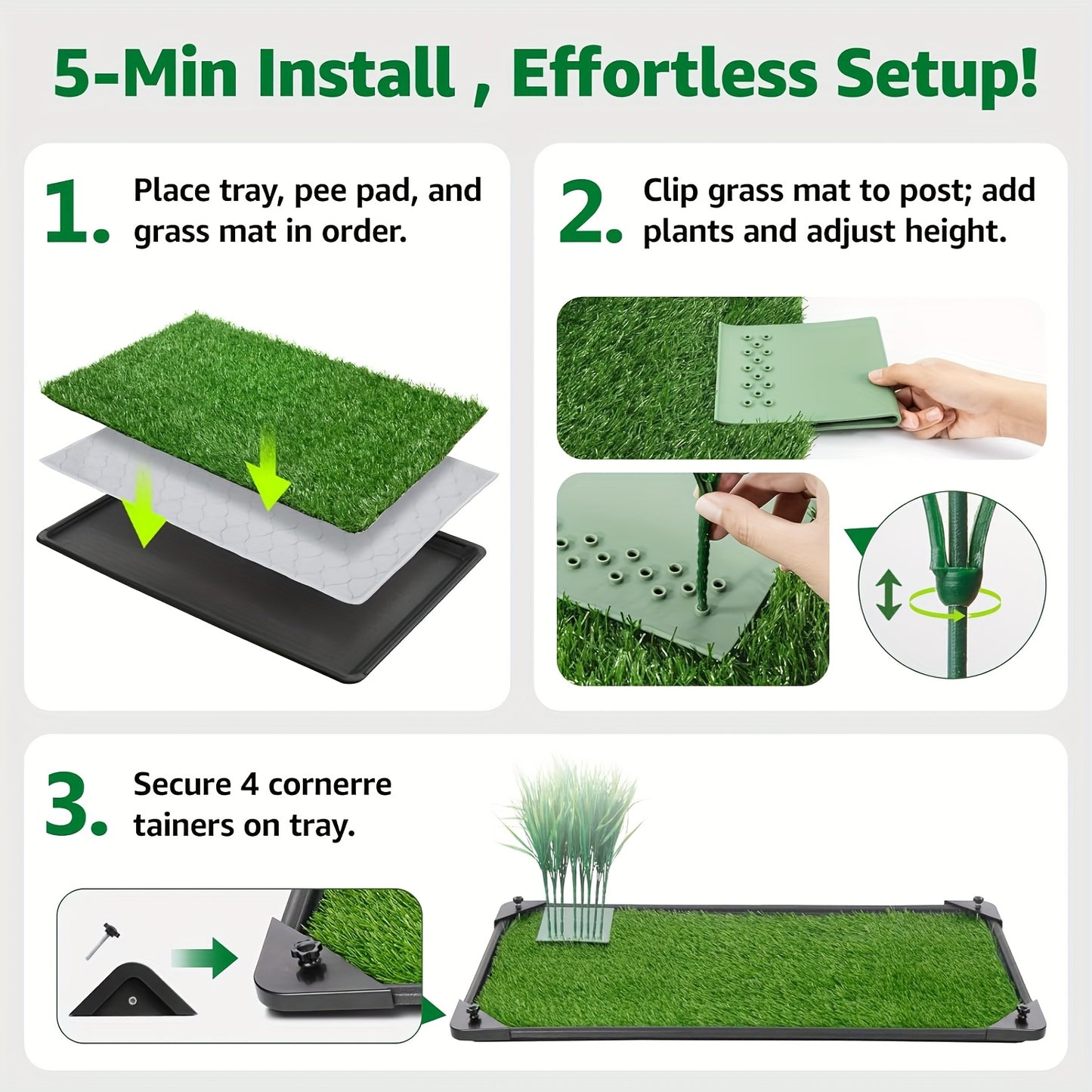Dog Training Pads with Tray and Pee Baffle Reusable Grass