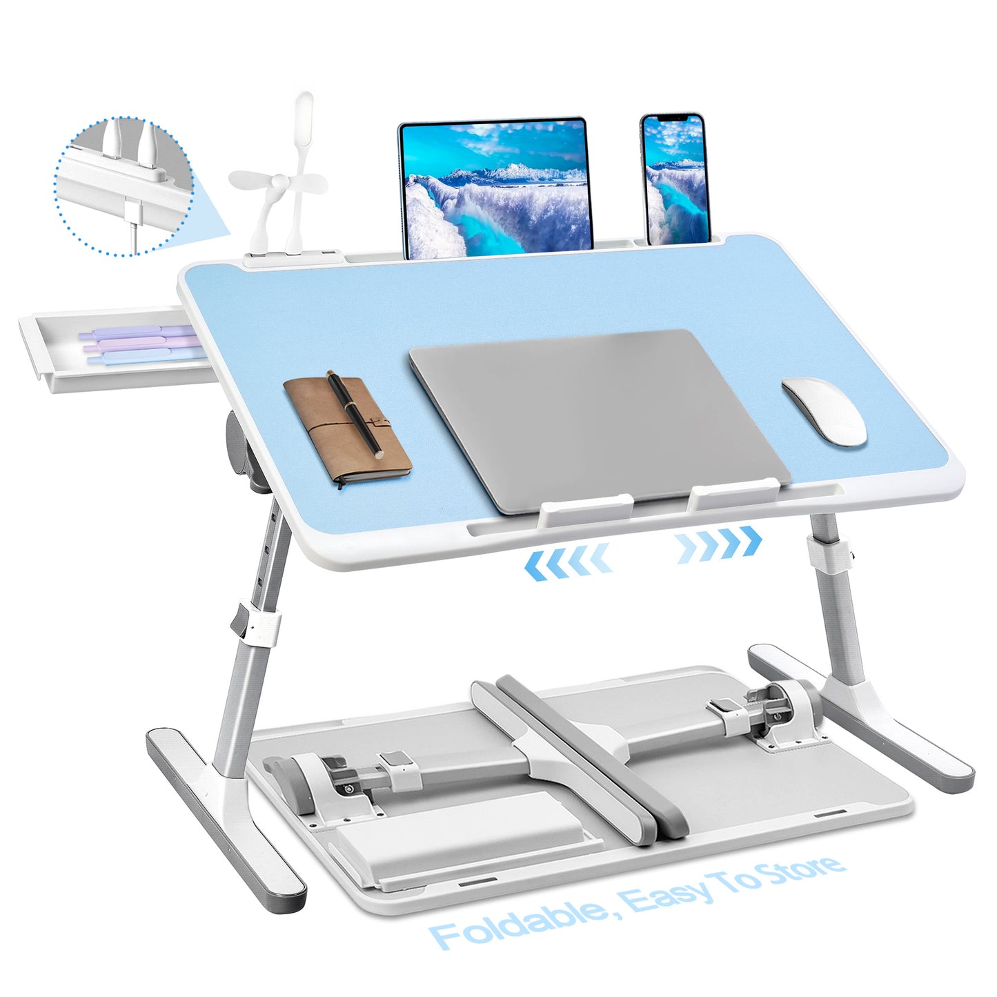 FWPP Adjustable Laptop Lap Desk Stand For Bed USB Light