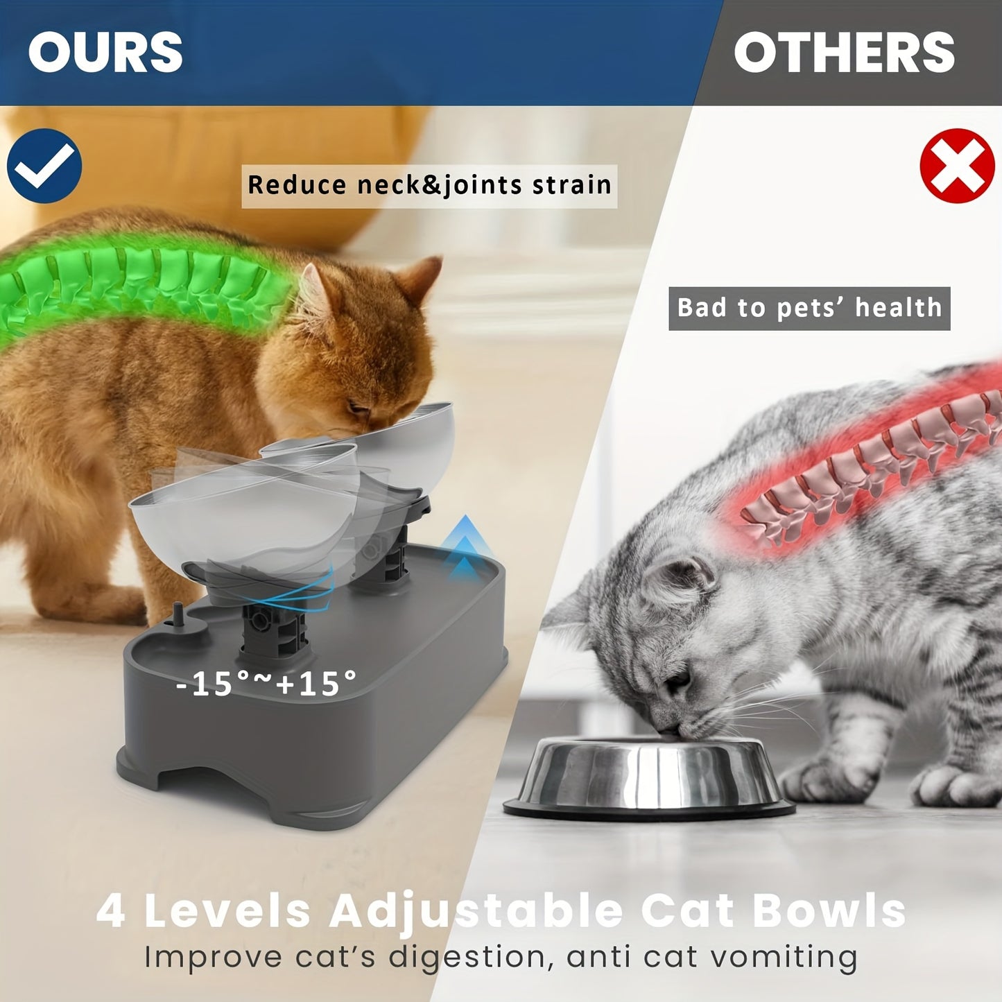 Raised Cat Bowl Adjustable Height And Tilt Stainless Steel