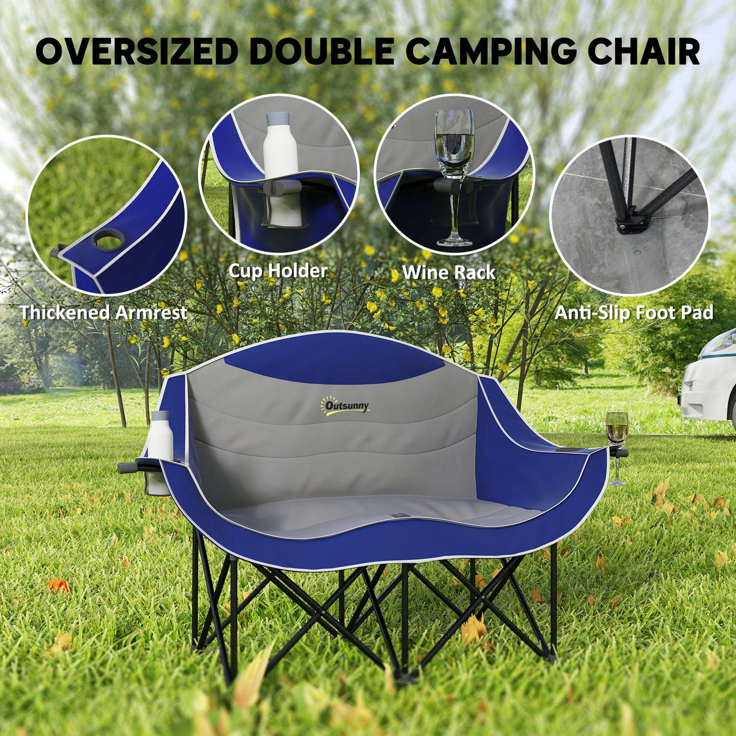 Double Padded Camping Chair for Two With Cup Holders