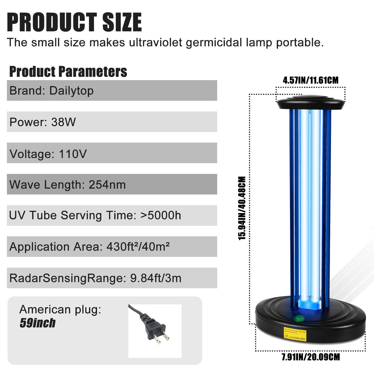 UV Disinfection Lamp With 3 Speed Timed Remote For Home