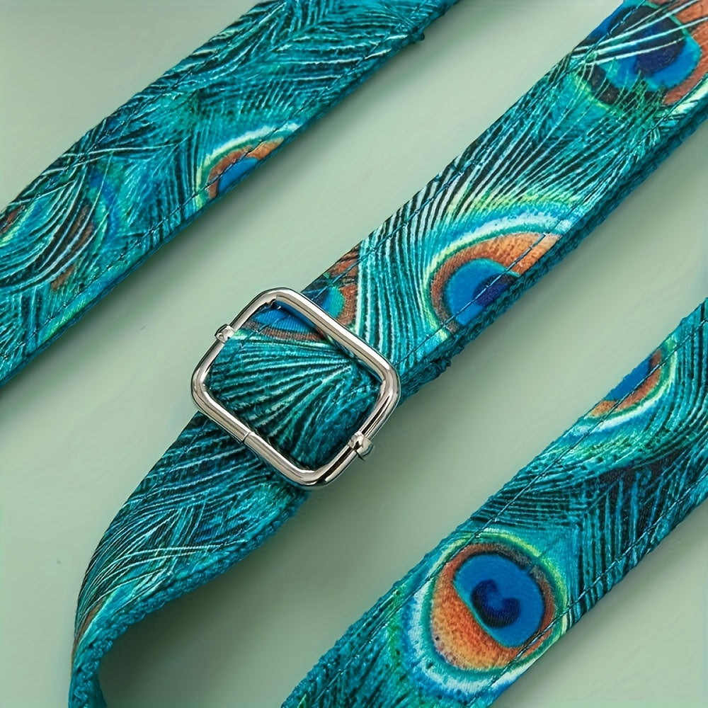 Personalized Dog Collar With Peacock Feather Design ID Tag