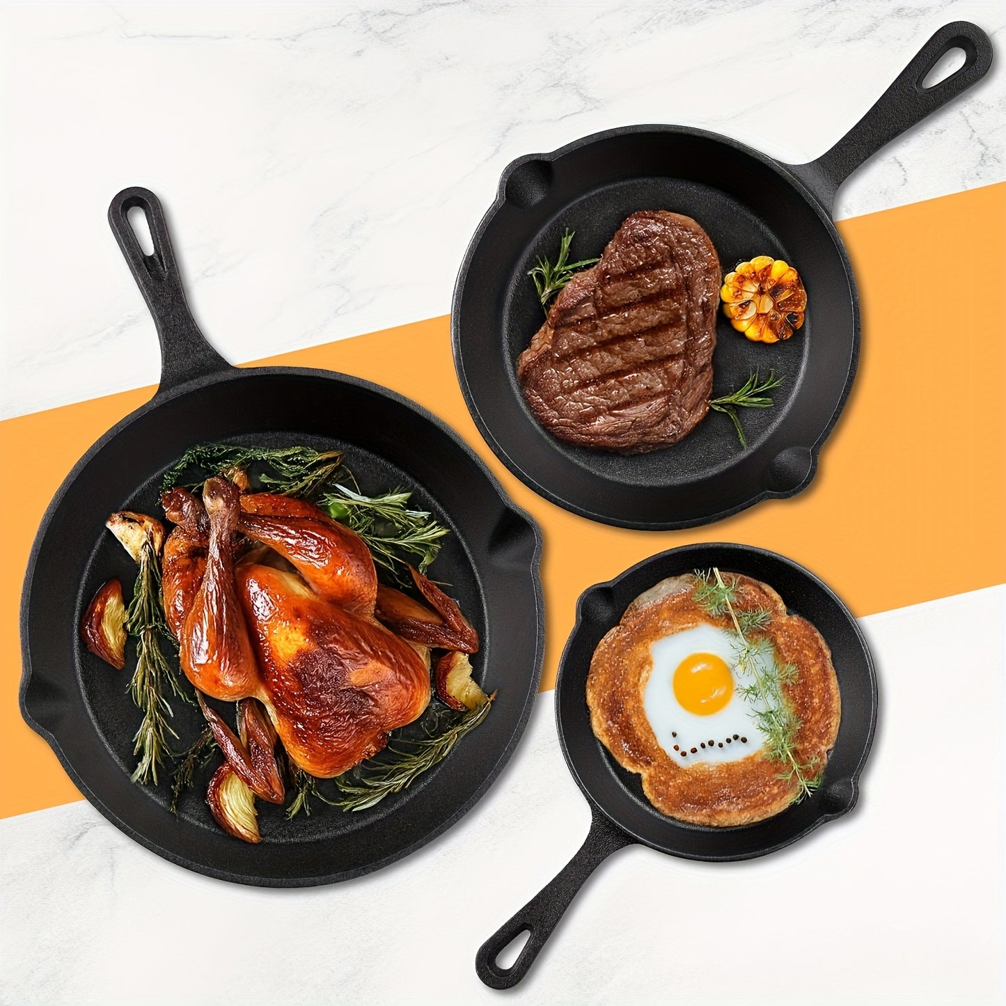 Three Piece Cast Iron Frying Pan Set For Professional Chefs