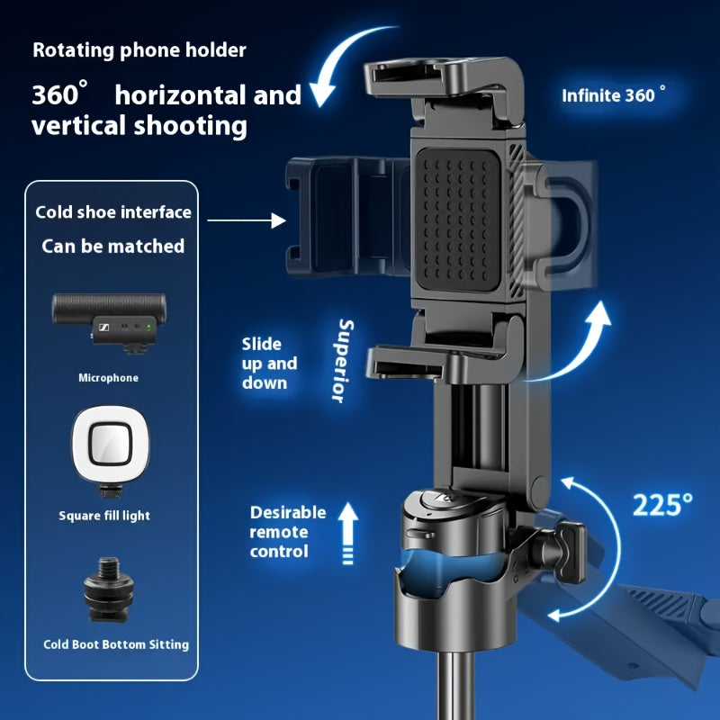 Extendable Selfie Stick With Wireless Remote Quadpod Tripod