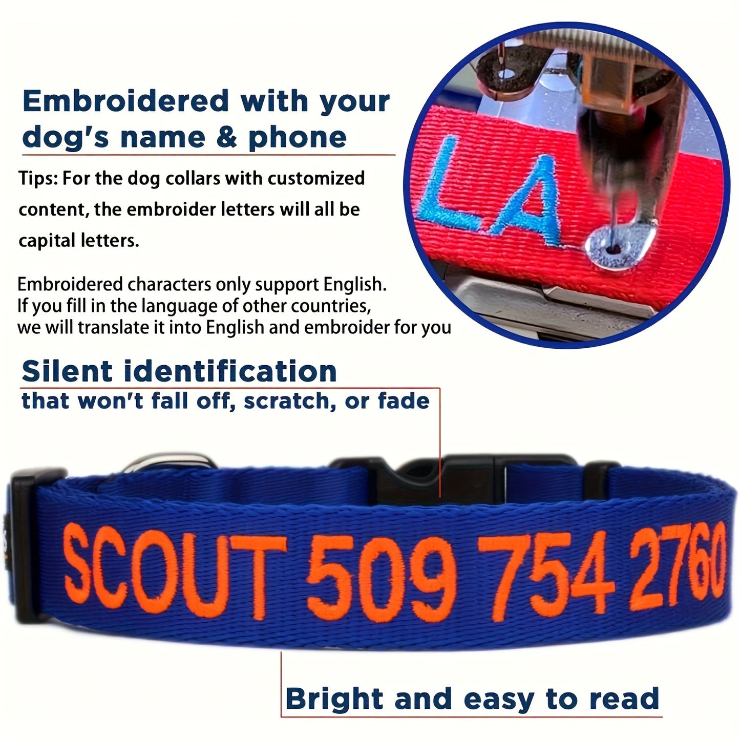 Personalized Reflective Embroidery Double Handle Dog Leash