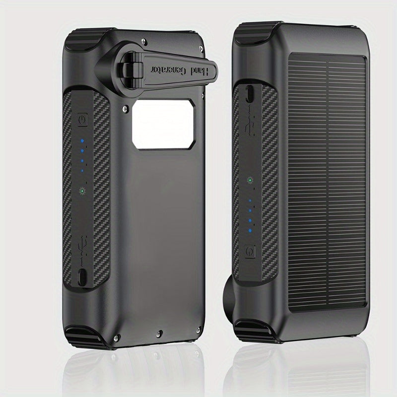 Portable Solar Power Bank with Hand-Crank Generator and Night Light