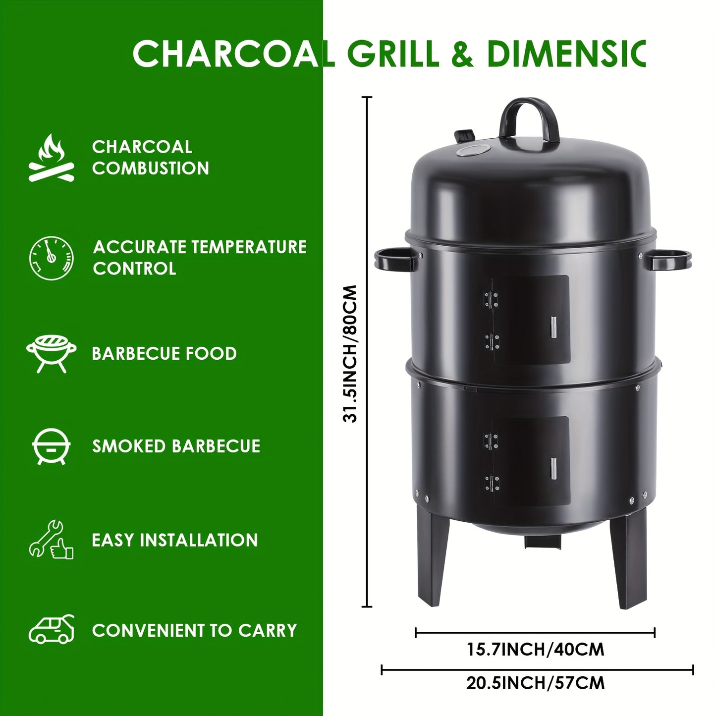 Charcoal Smoker Grill With Temperature Control And Griddle