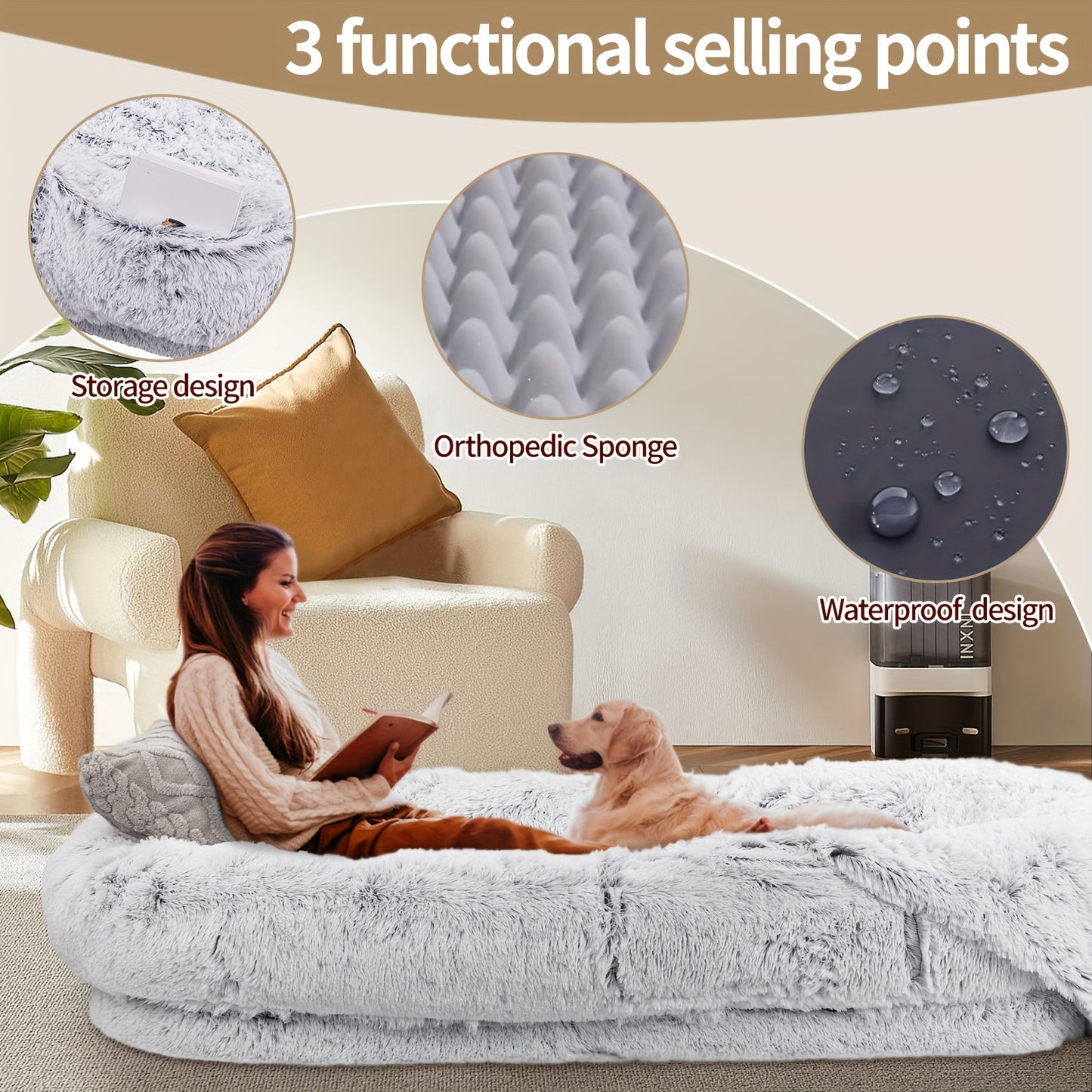 Cozy Faux Fur Pet Bed With Memory Foam Pillow For Dogs