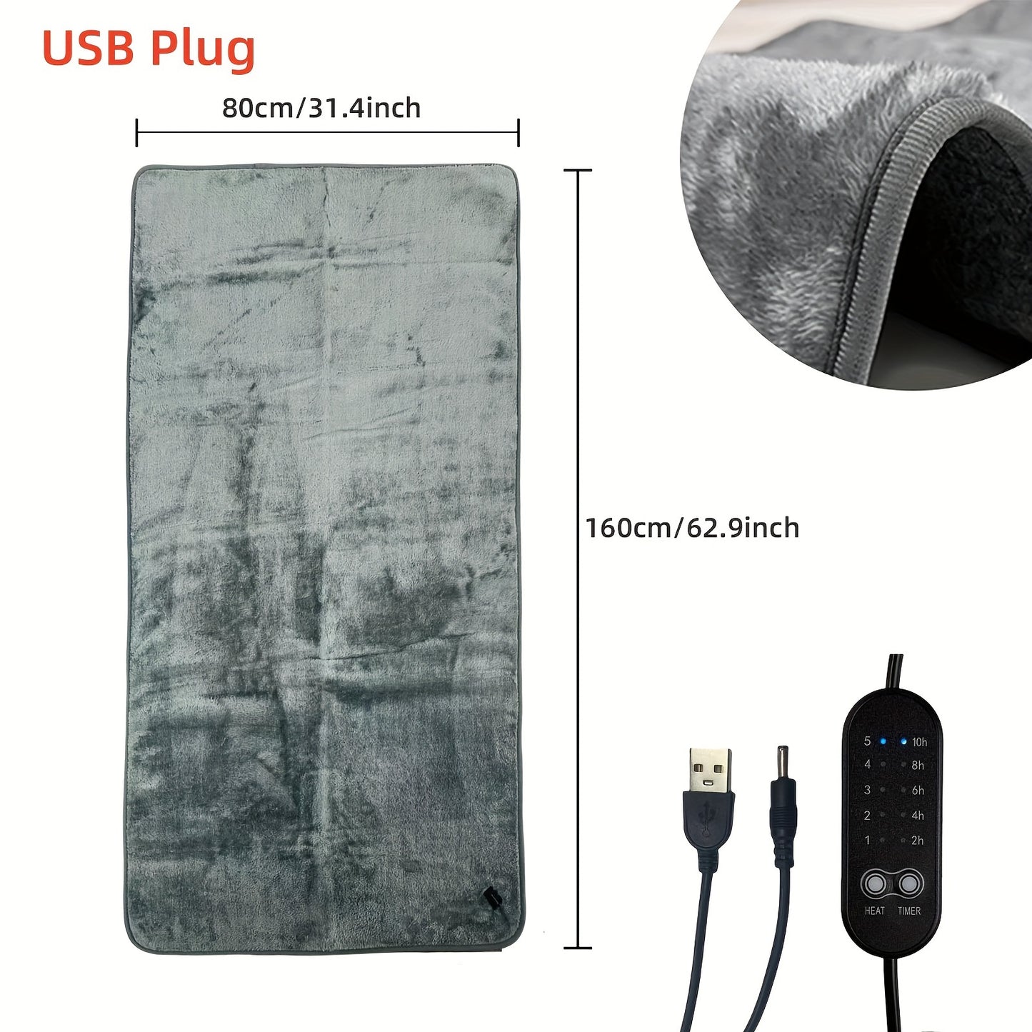 Electric Heated Blanket USB Powered With 5 Level Temp