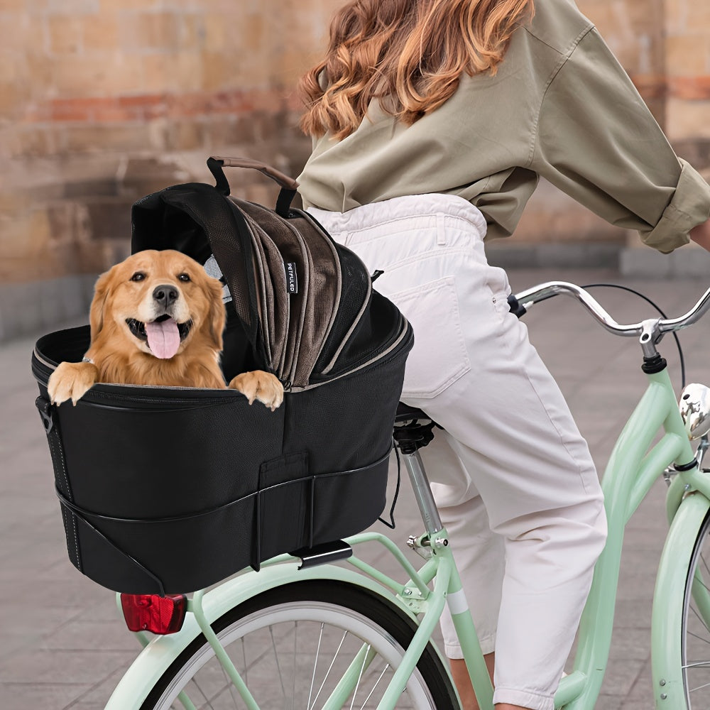 Dog Bicycle Carrier Basket With Expandable Mesh And Harness